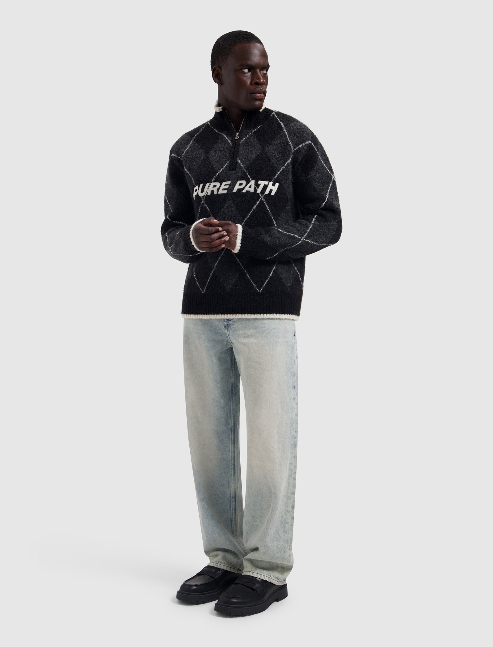Argyle Half-zip Knit Sweater | Black
