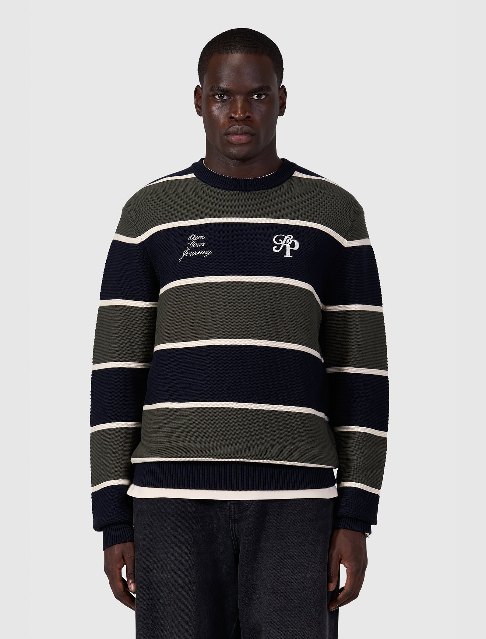Striped Knit Sweater | Dark Navy
