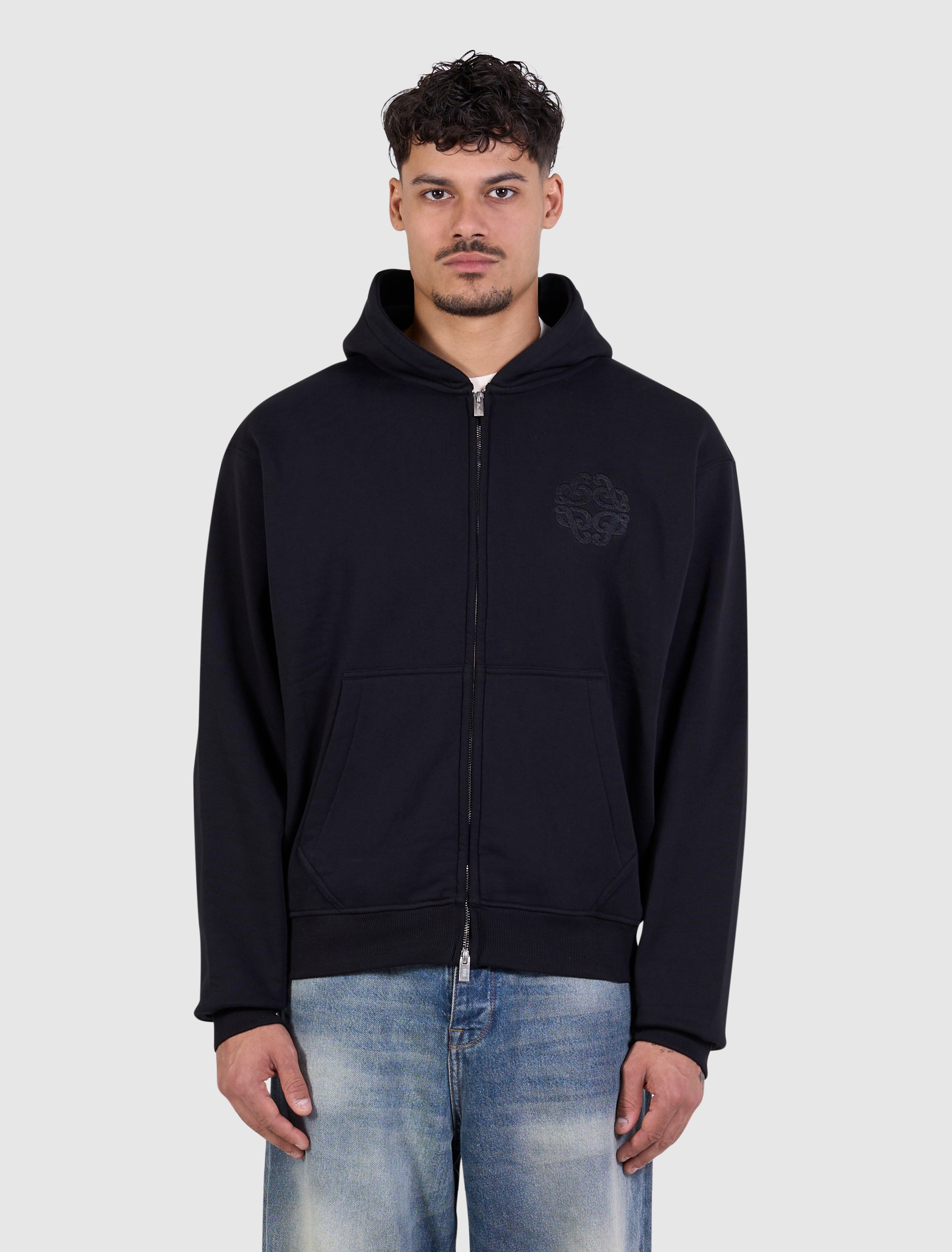 Emblem Badge Full-zip Hoodie | Black