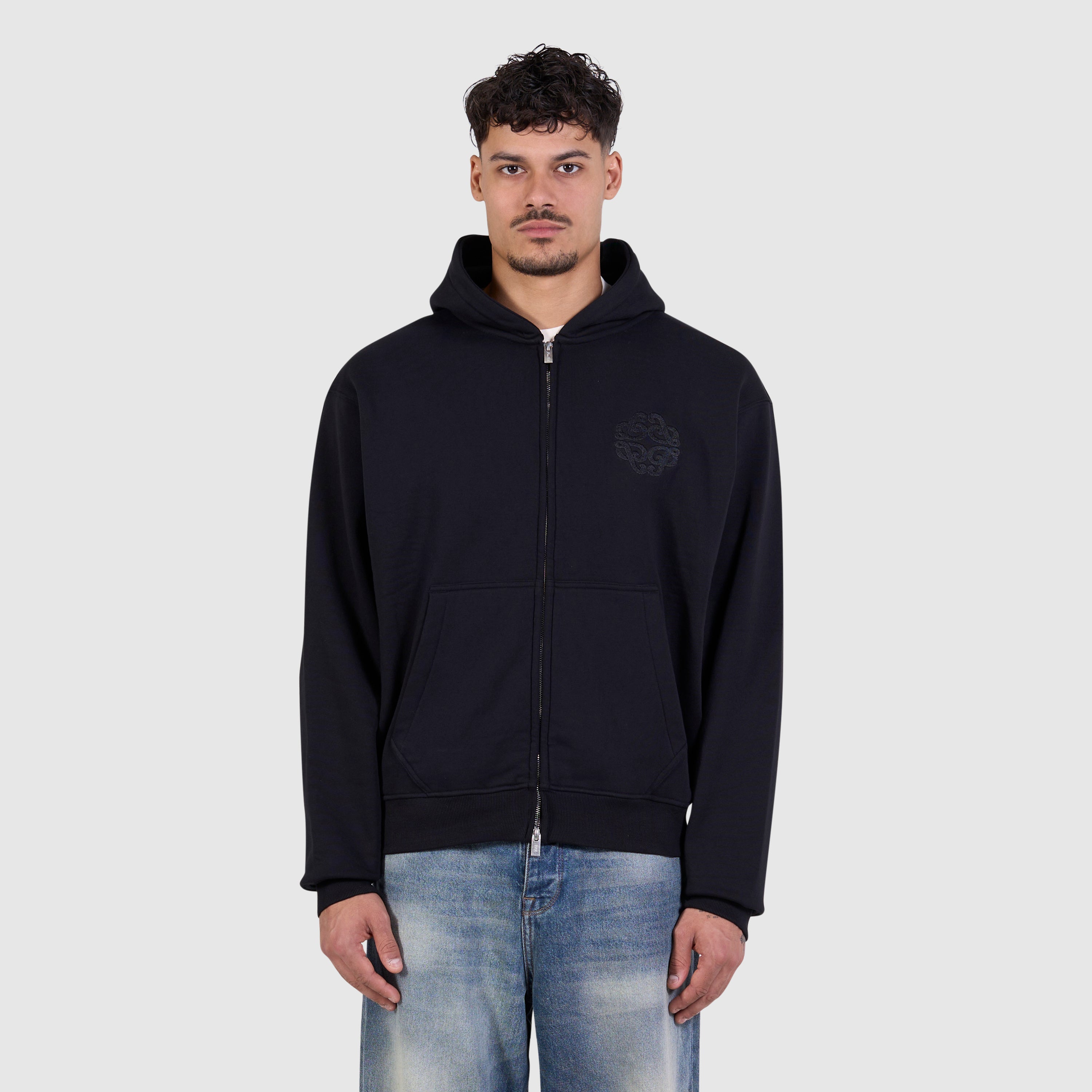Emblem Badge Full-zip Hoodie | Black