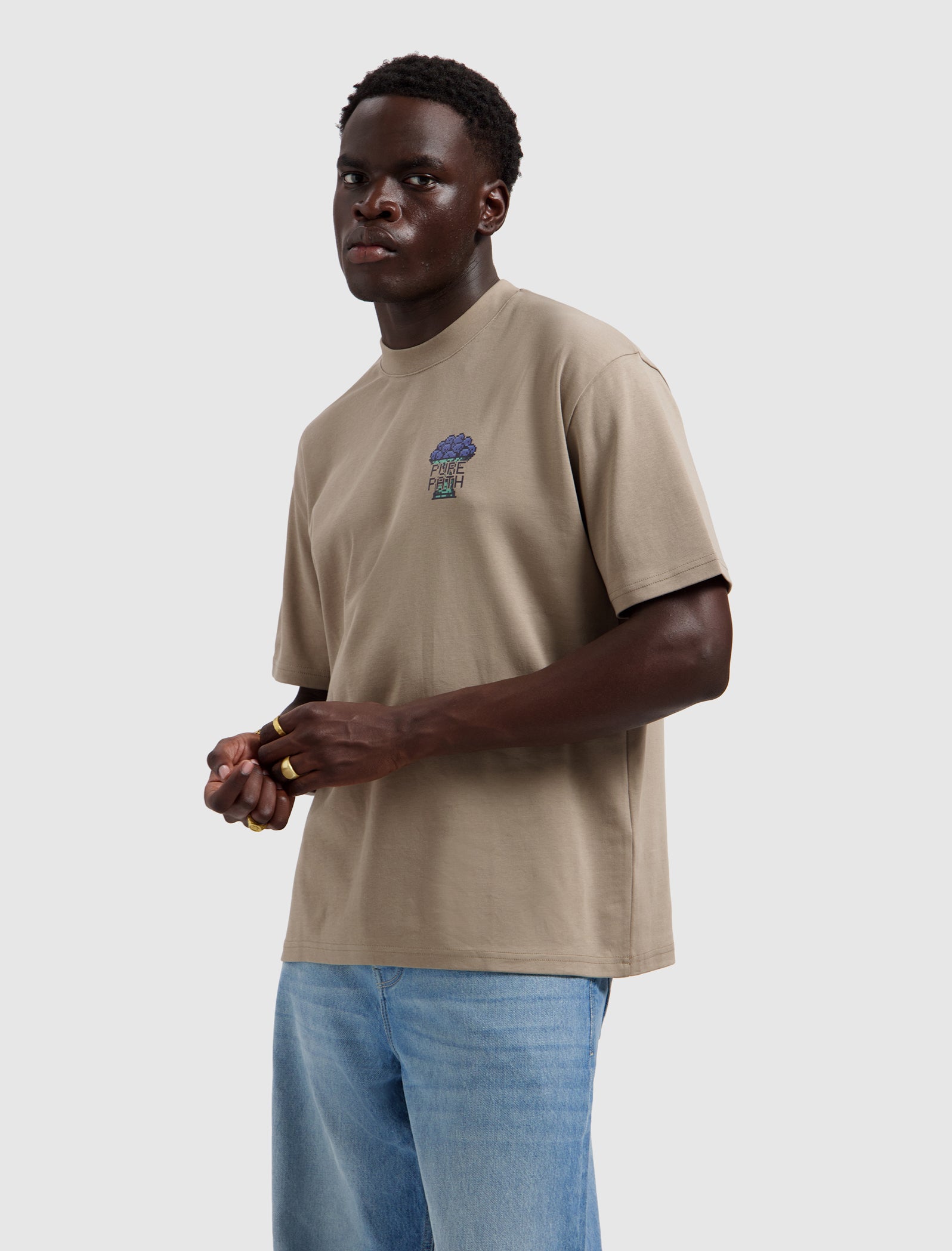 Pixel Fruit Bowl T-shirt | Taupe