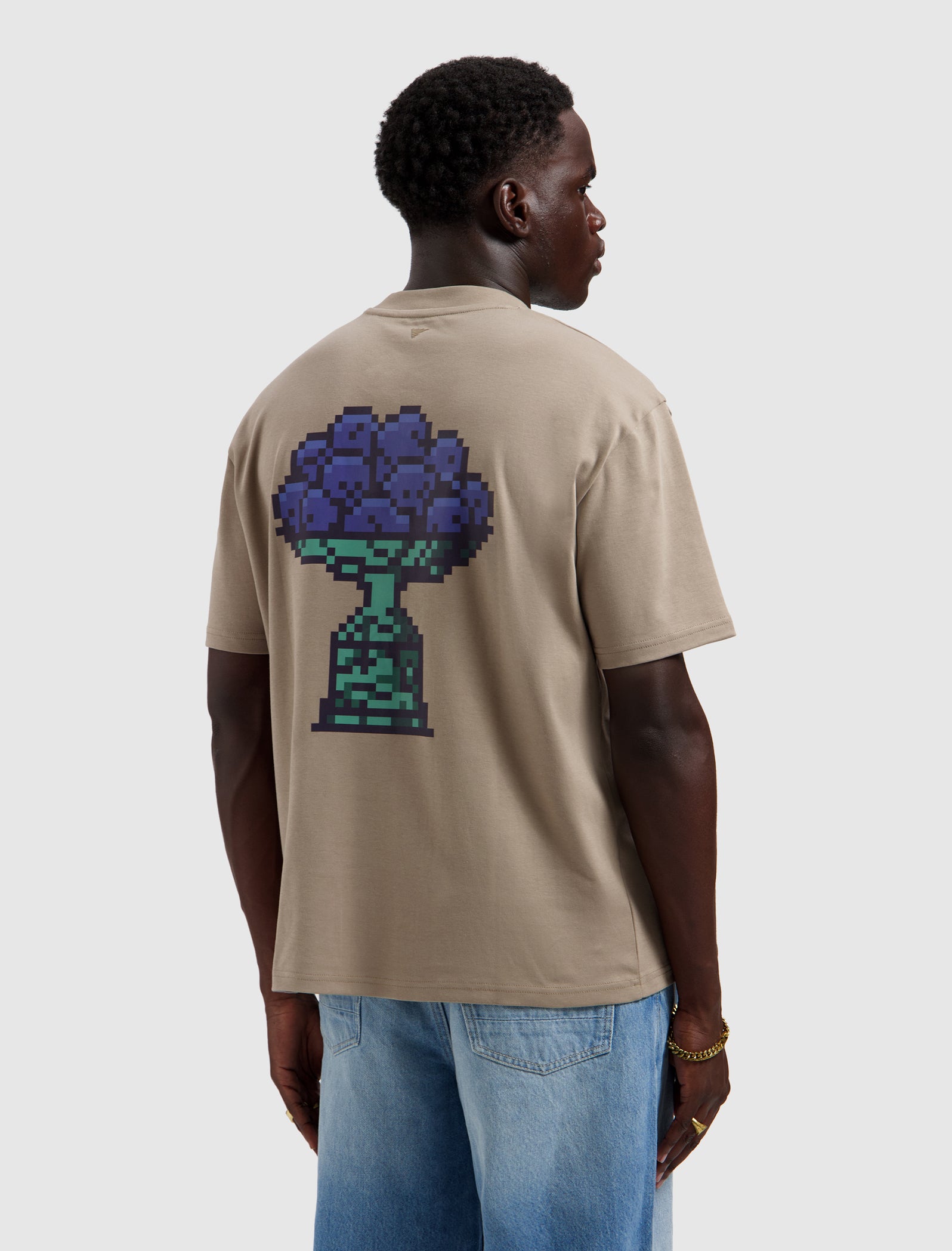 Pixel Fruit Bowl T-shirt | Taupe