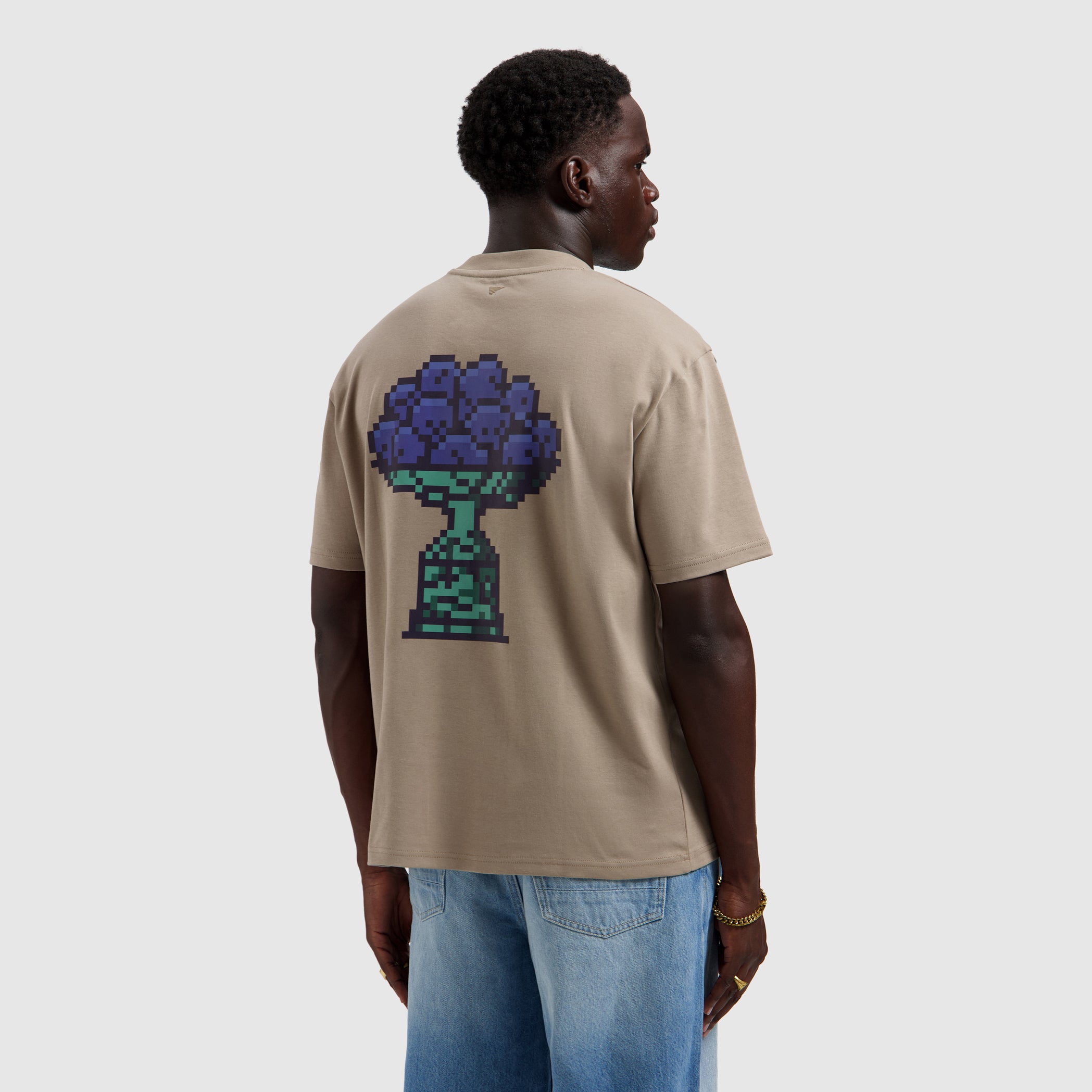 Pixel Fruit Bowl T-shirt | Taupe