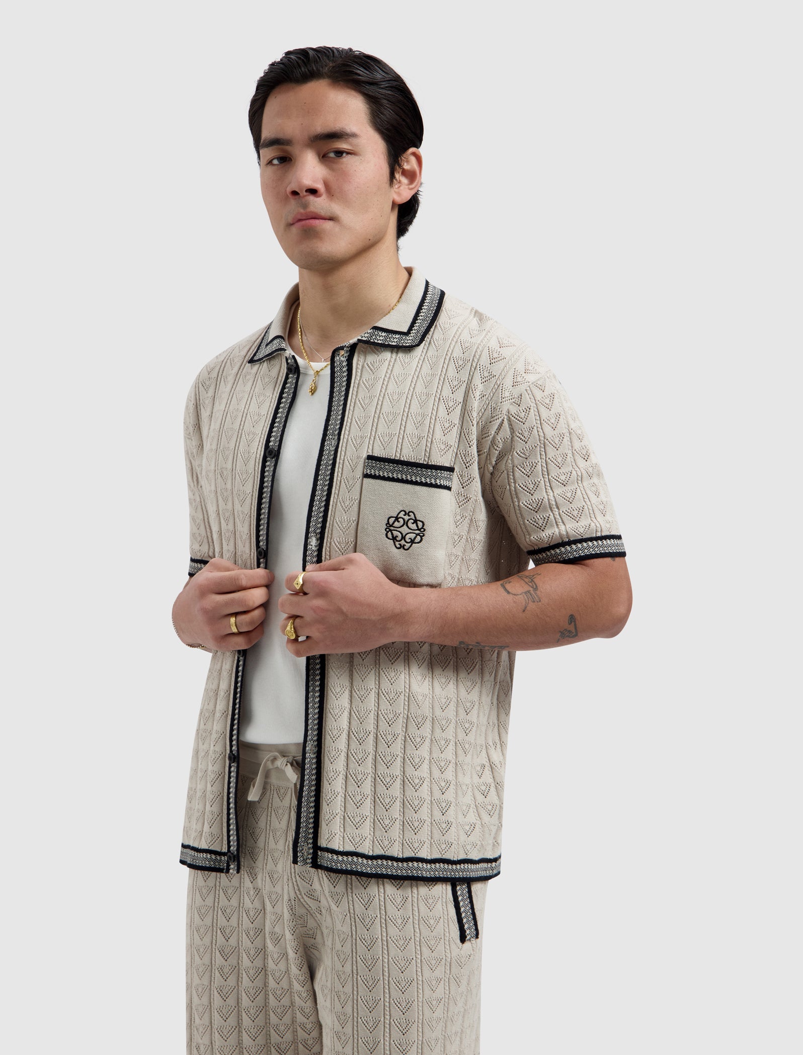 Pointelle Shortsleeve Knit Shirt | Sand