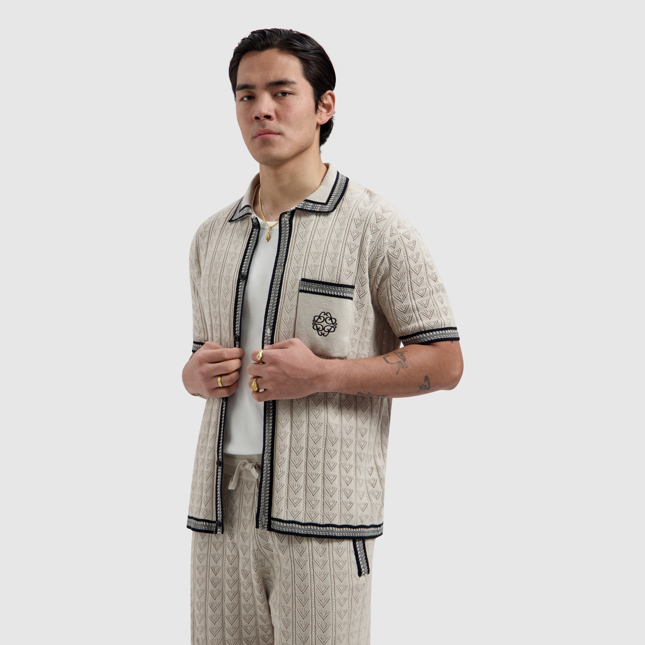 Pointelle Shortsleeve Knit Shirt | Sand