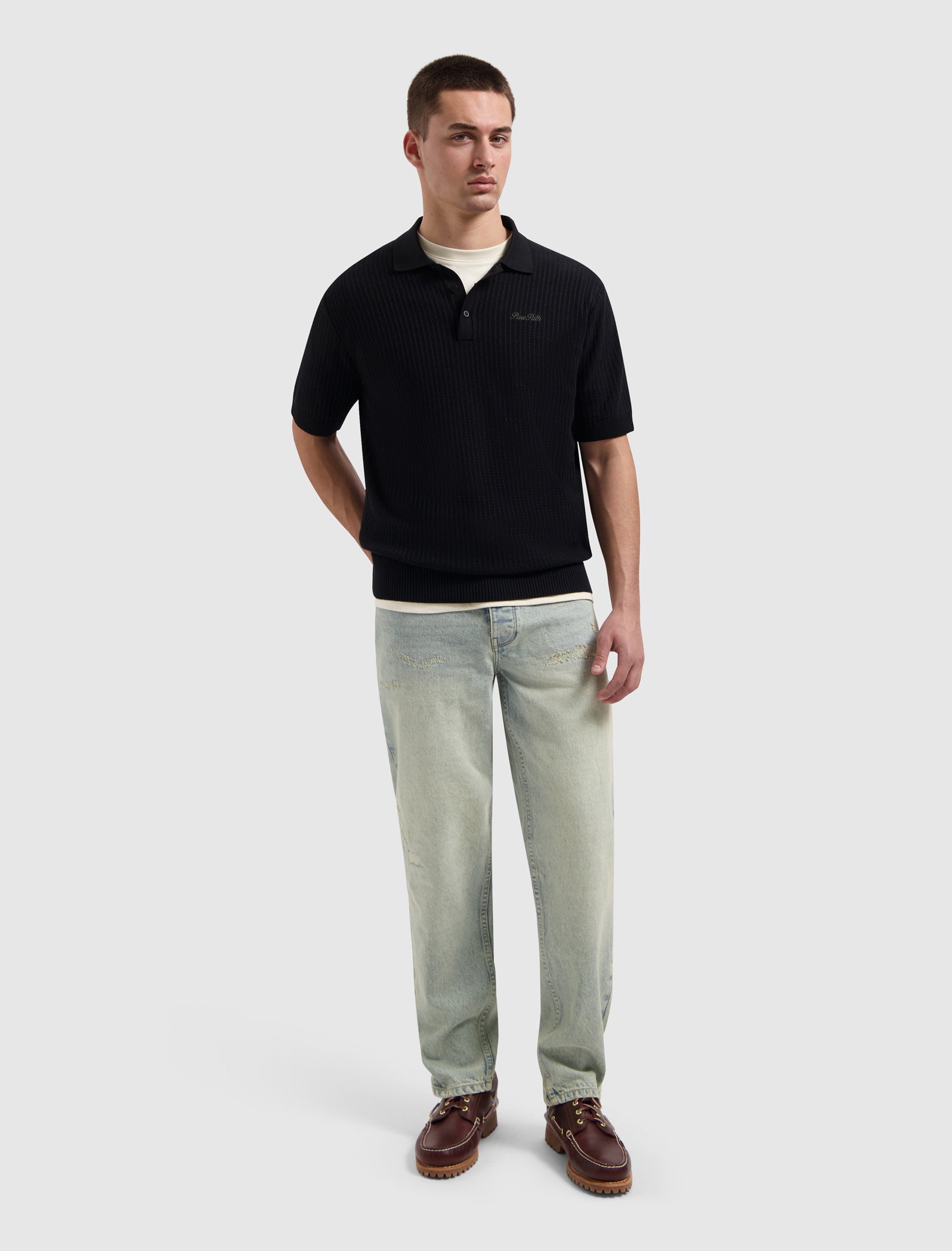 Ladder Stitch Knit Polo | Black