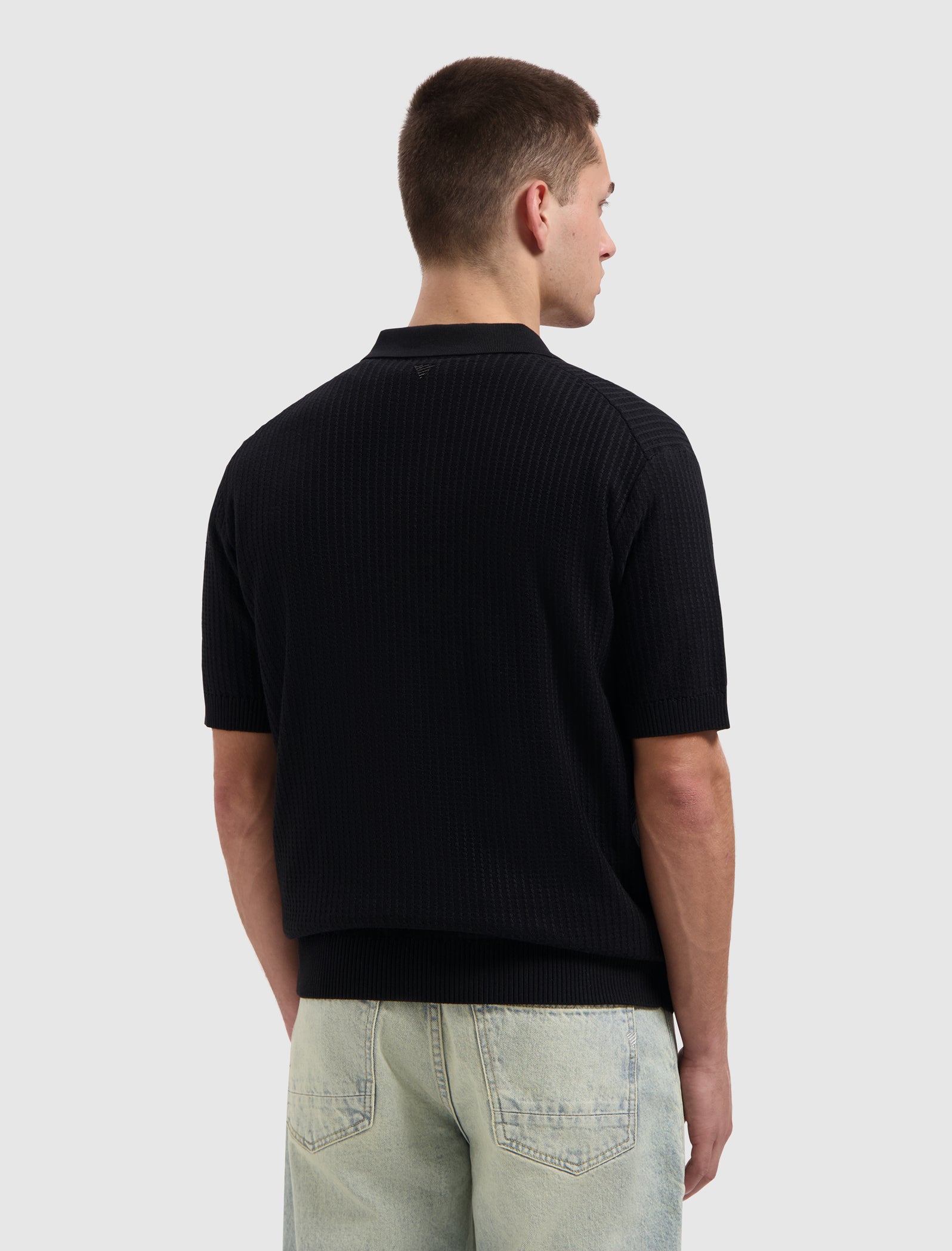 Ladder Stitch Knit Polo | Black
