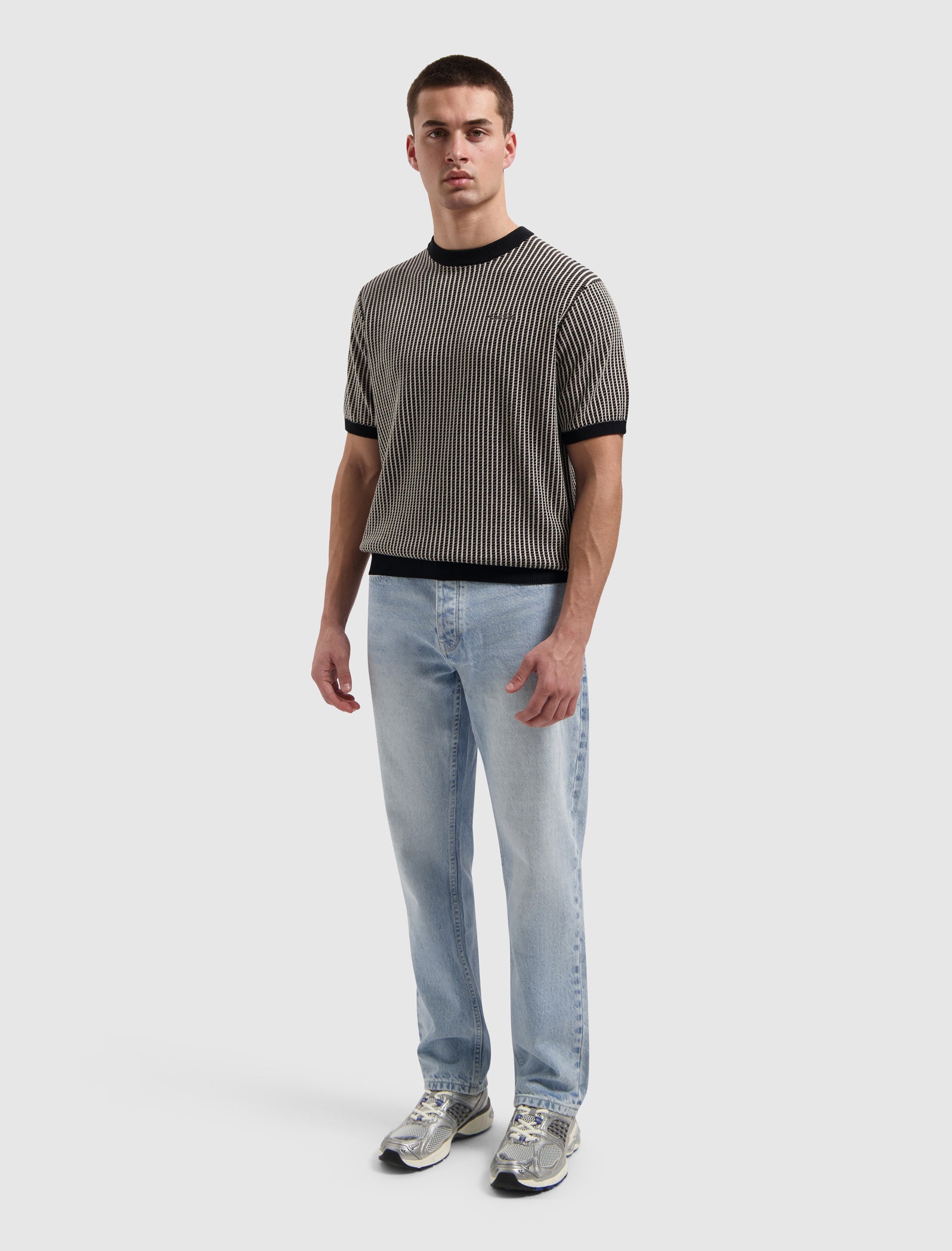 Ladder Stitch Knit T-shirt | Black