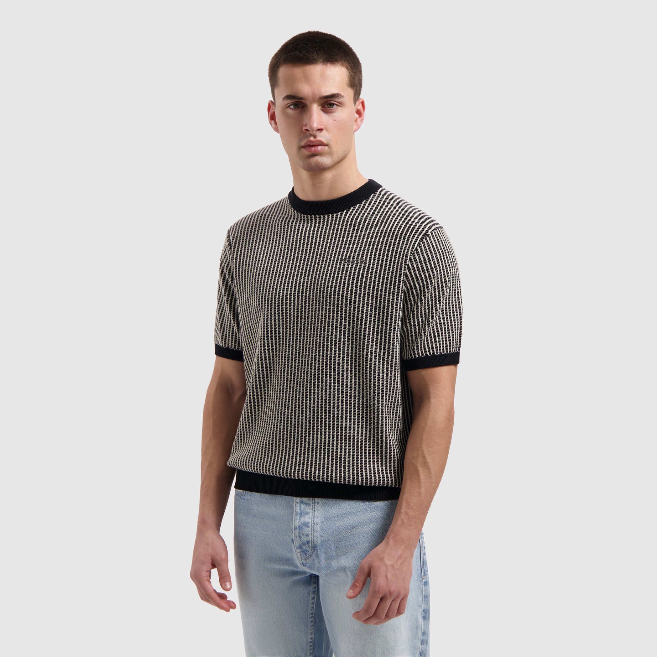Ladder Stitch Knit T-shirt | Black