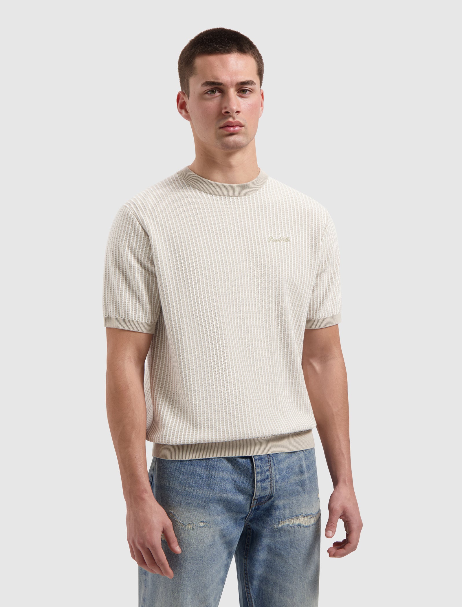 Ladder Stitch Knit T-shirt | Sand