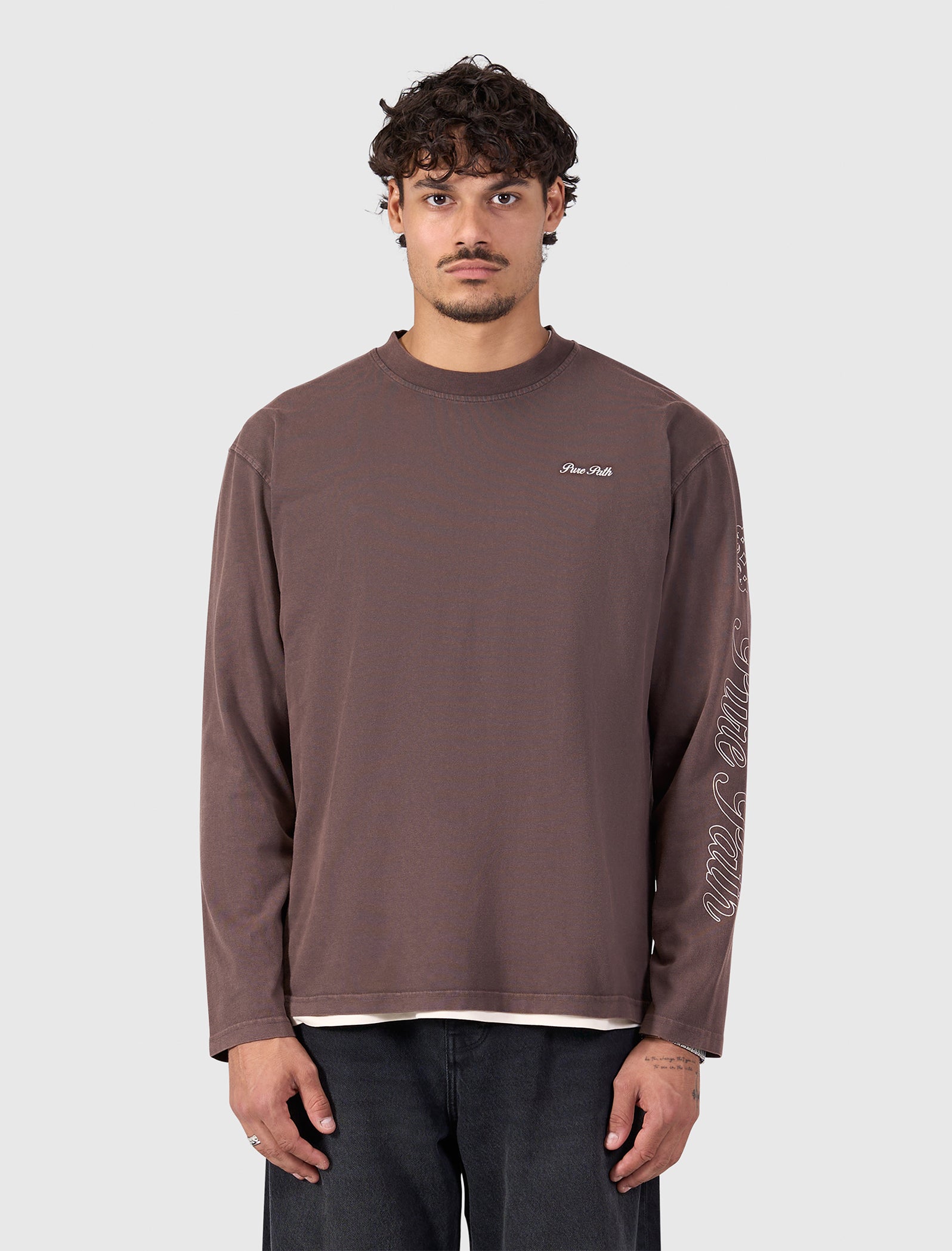 Washed Essence of Life Longsleeve T-shirt | Dark Brown