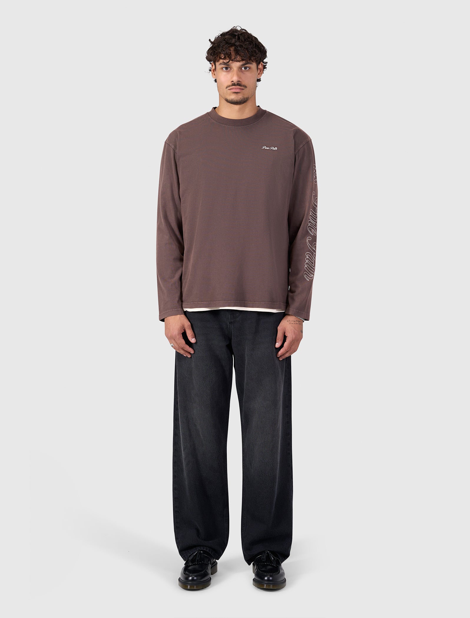 Washed Essence of Life Longsleeve T-shirt | Dark Brown
