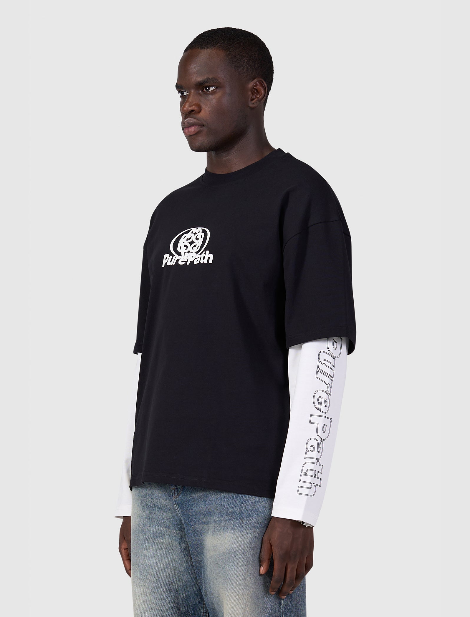 Double Layered Monogram Longsleeve T-shirt | Black
