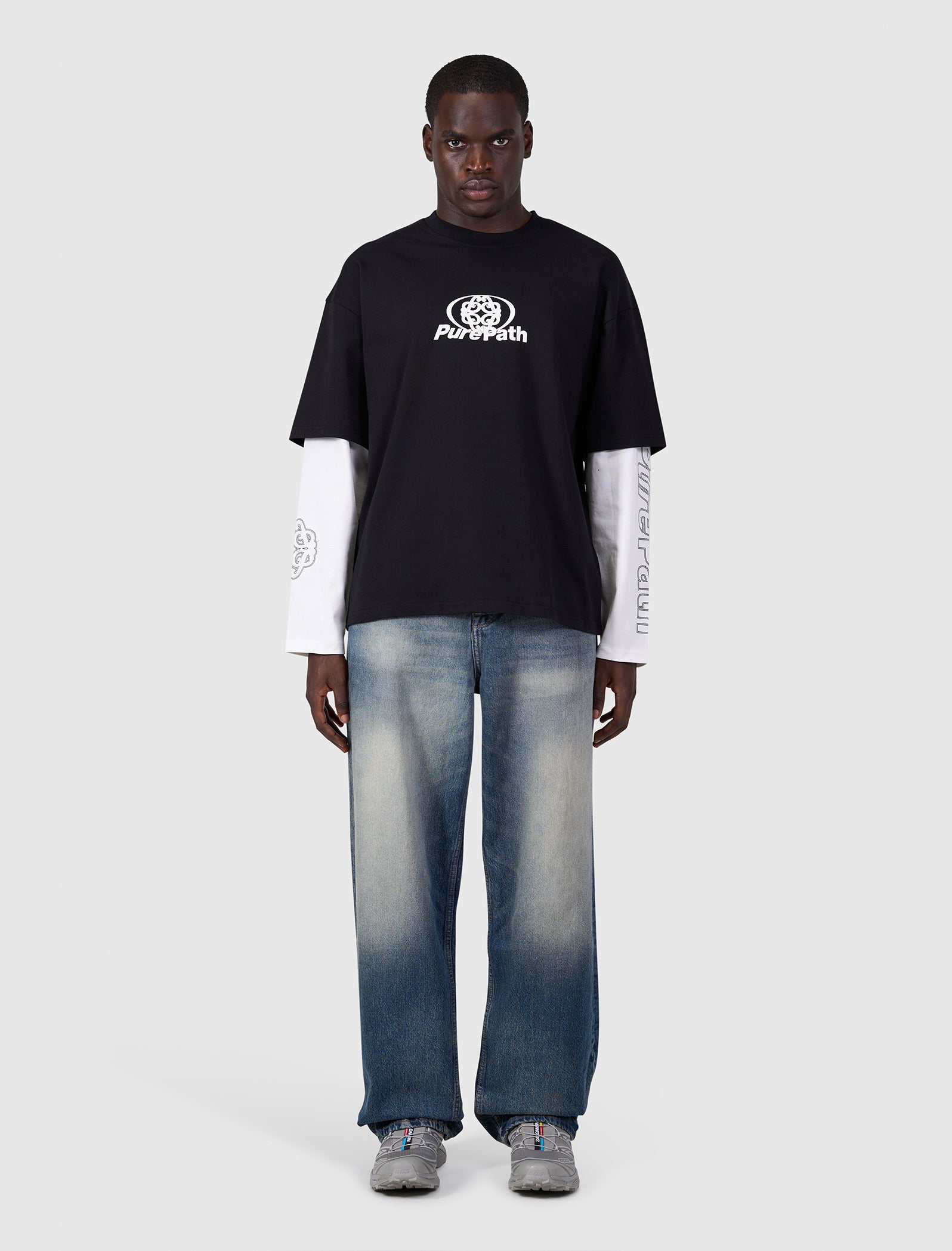 Double Layered Monogram Longsleeve T-shirt | Black