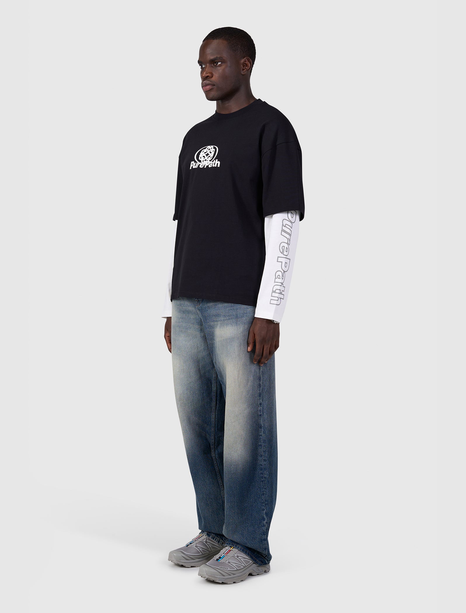 Double Layered Monogram Longsleeve T-shirt | Black