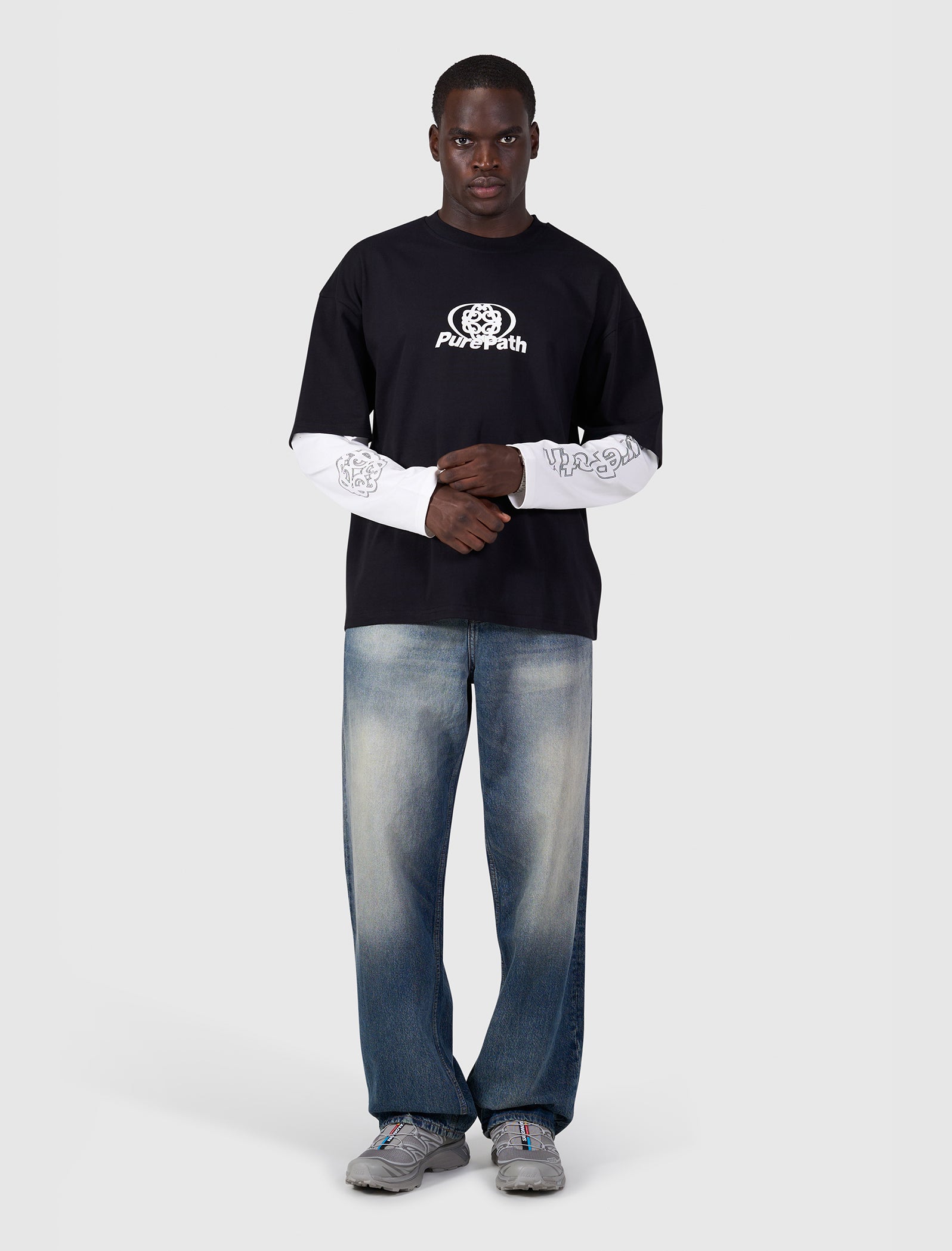 Double Layered Monogram Longsleeve T-shirt | Black