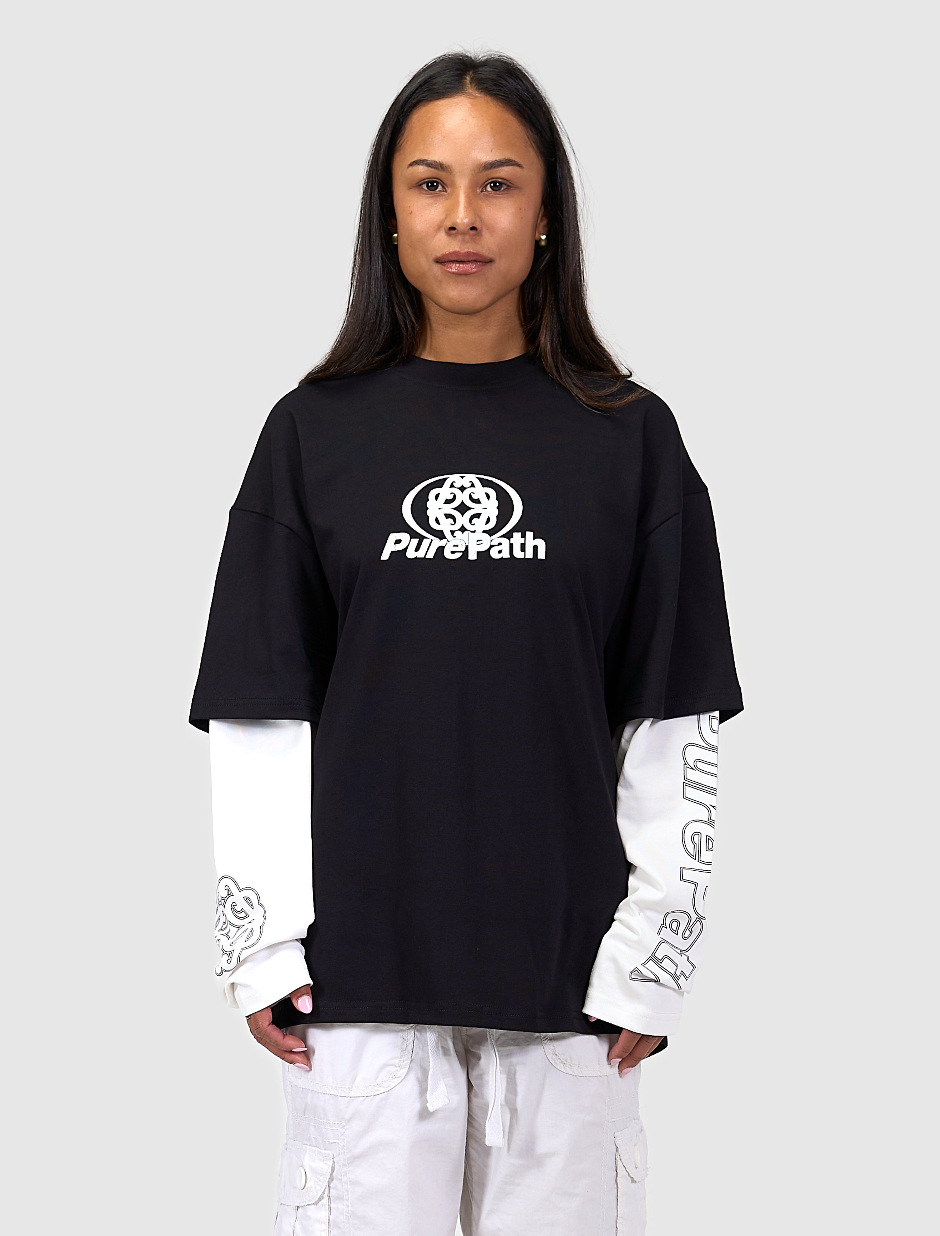 Double Layered Monogram Longsleeve T-shirt | Black