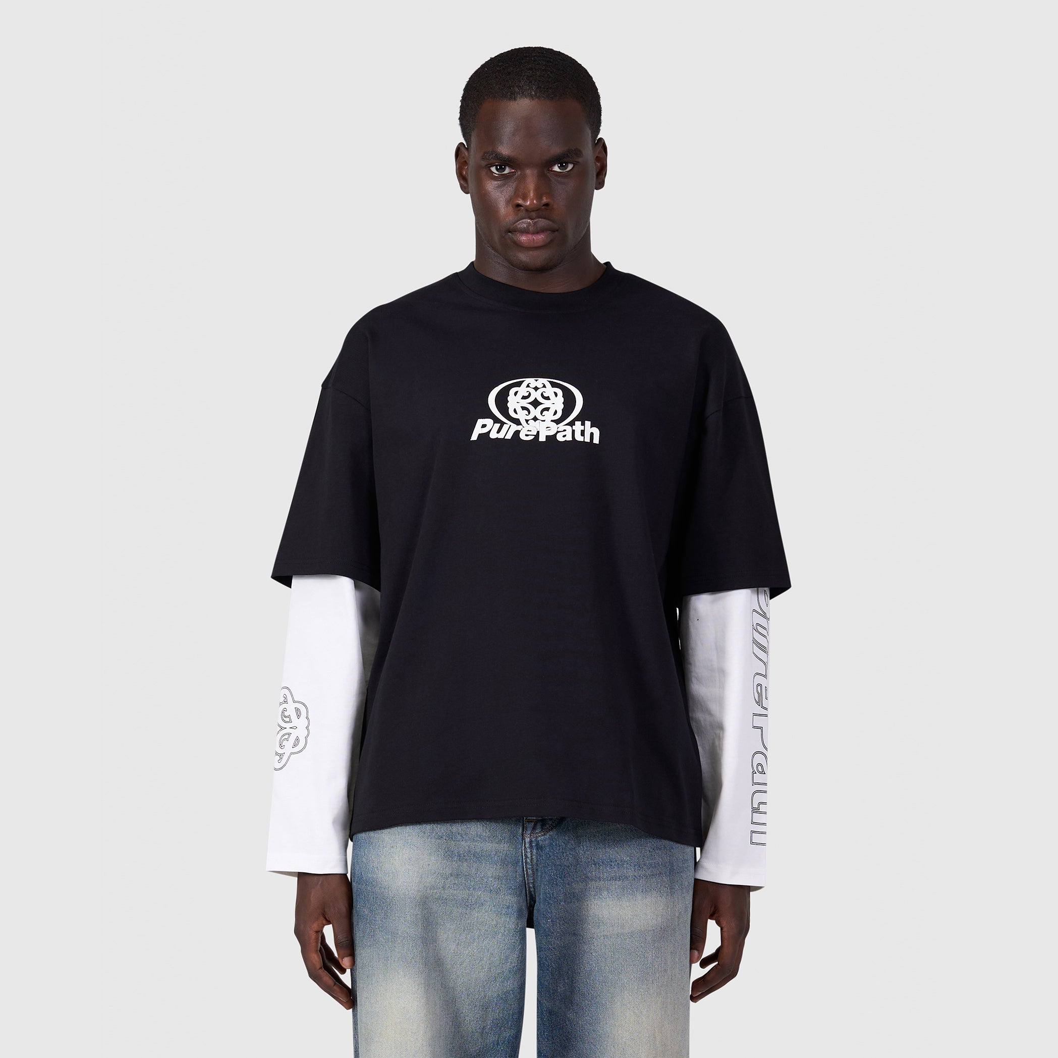 Double Layered Monogram Longsleeve T-shirt | Black