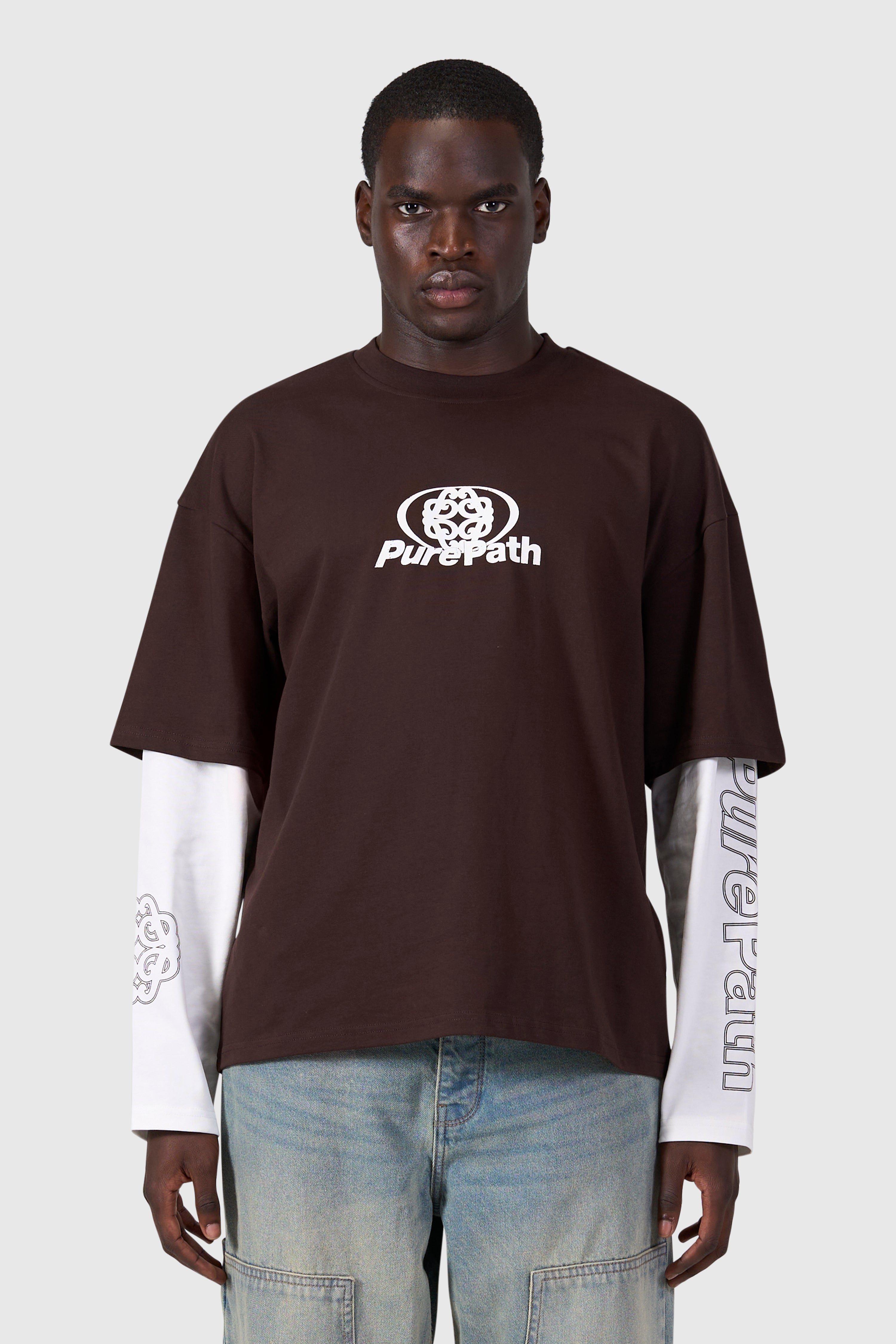Double Layered Monogram Longsleeve T-shirt | Dark Brown