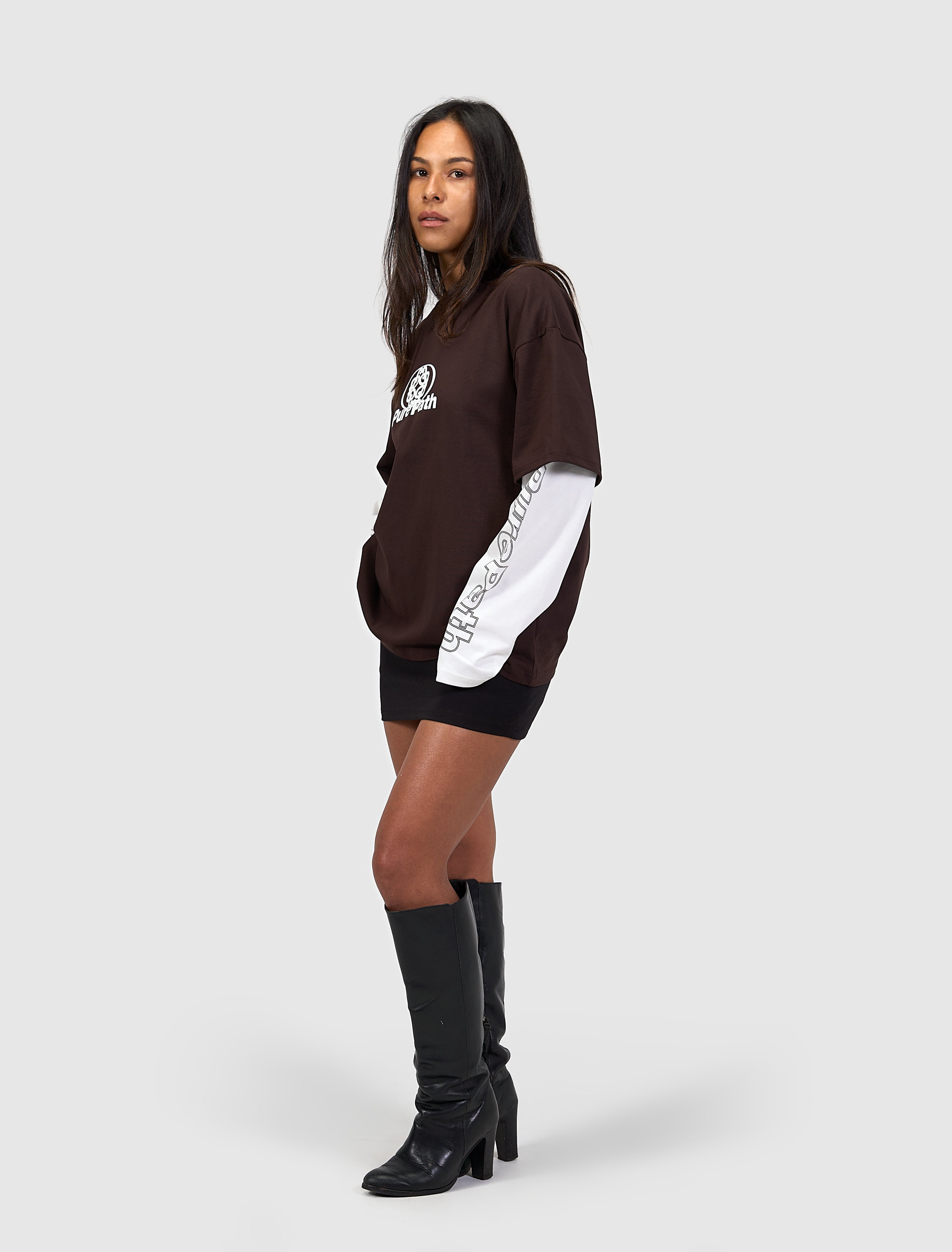 Double Layered Monogram Longsleeve T-shirt | Dark Brown