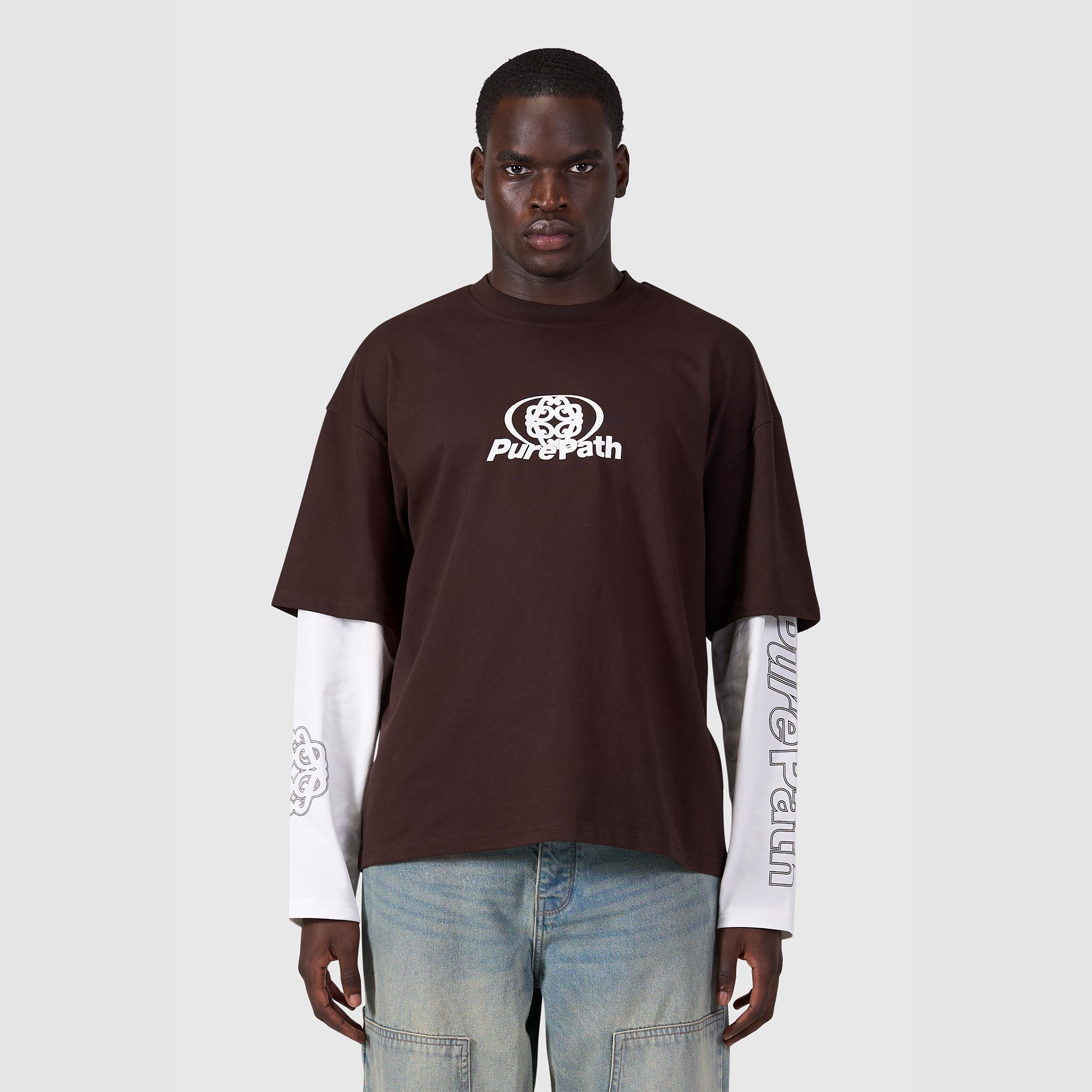 Double Layered Monogram Longsleeve T-shirt | Dark Brown
