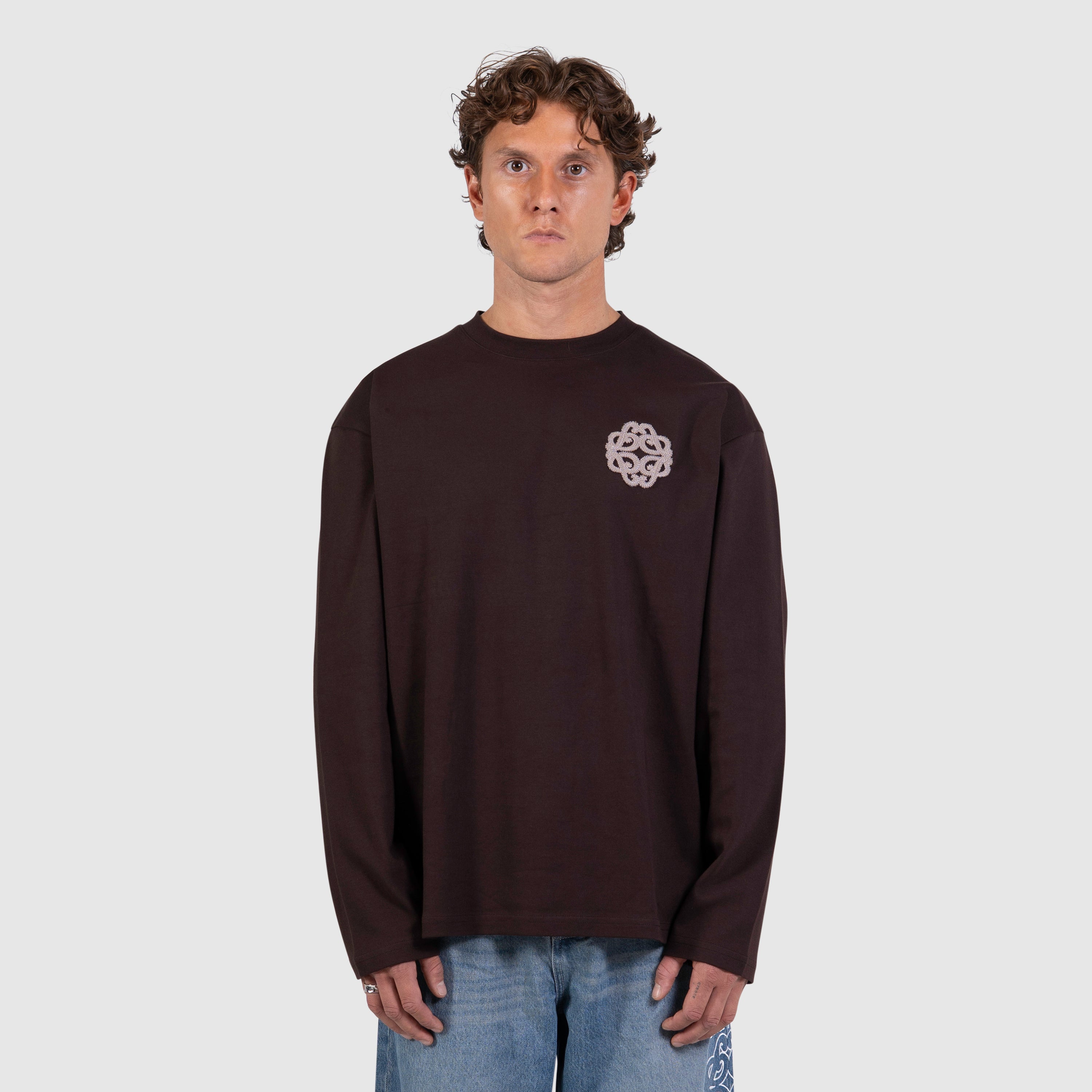 Emblem Badge Longsleeve T-shirt | Dark Brown