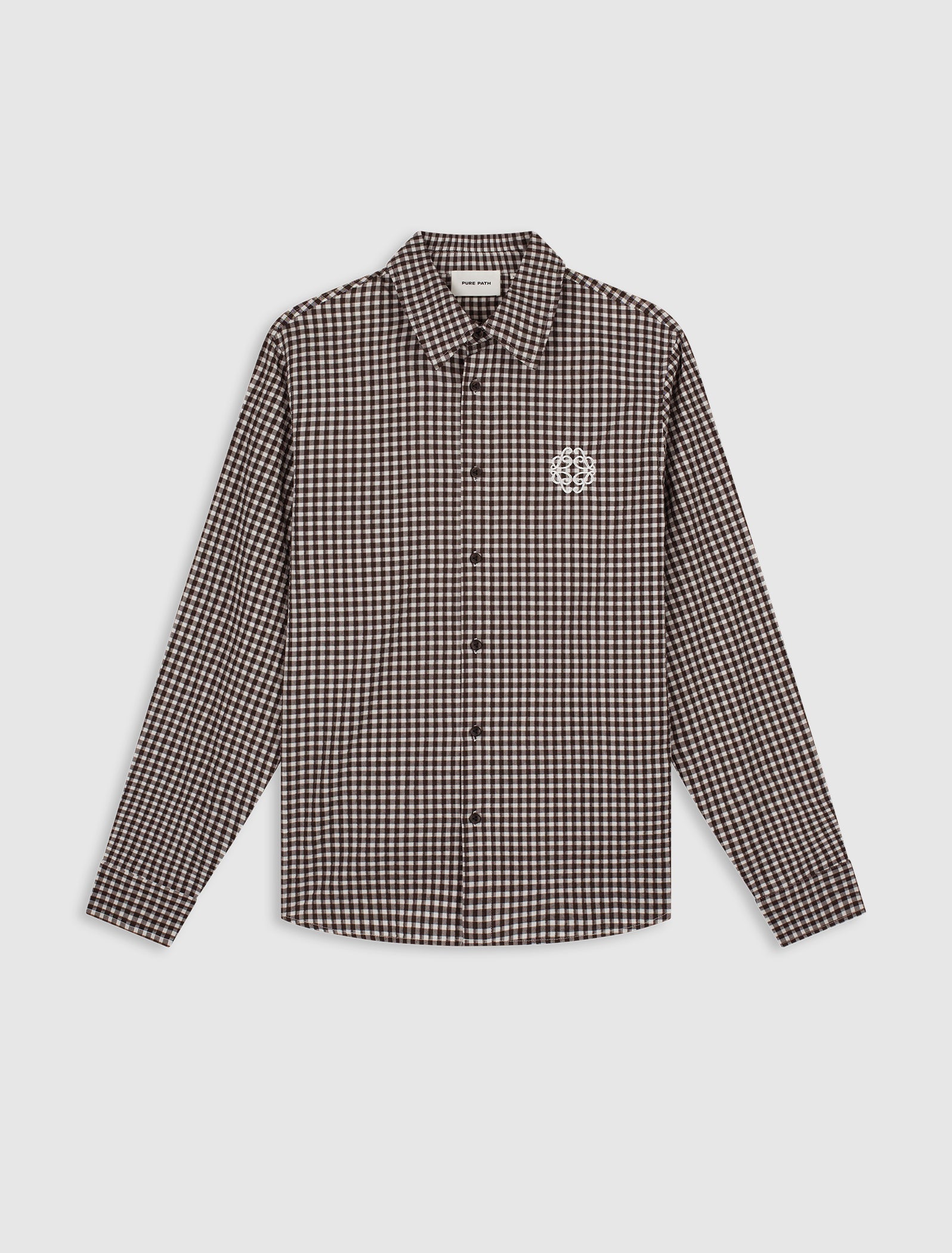 Checked Seersucker Emblem Shirt | Dark Brown