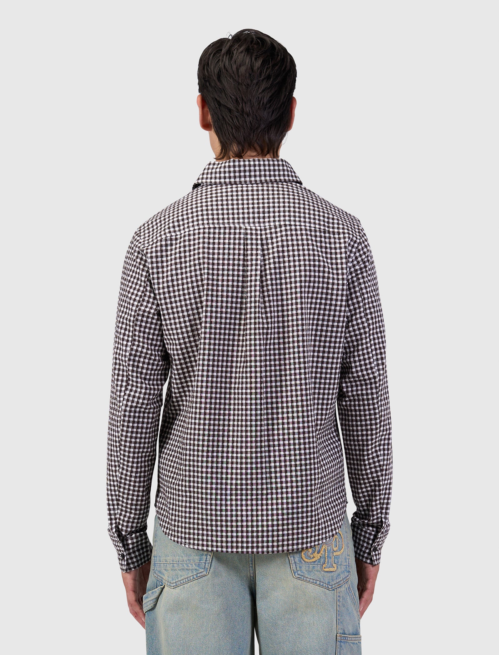 Checked Seersucker Emblem Shirt | Dark Brown