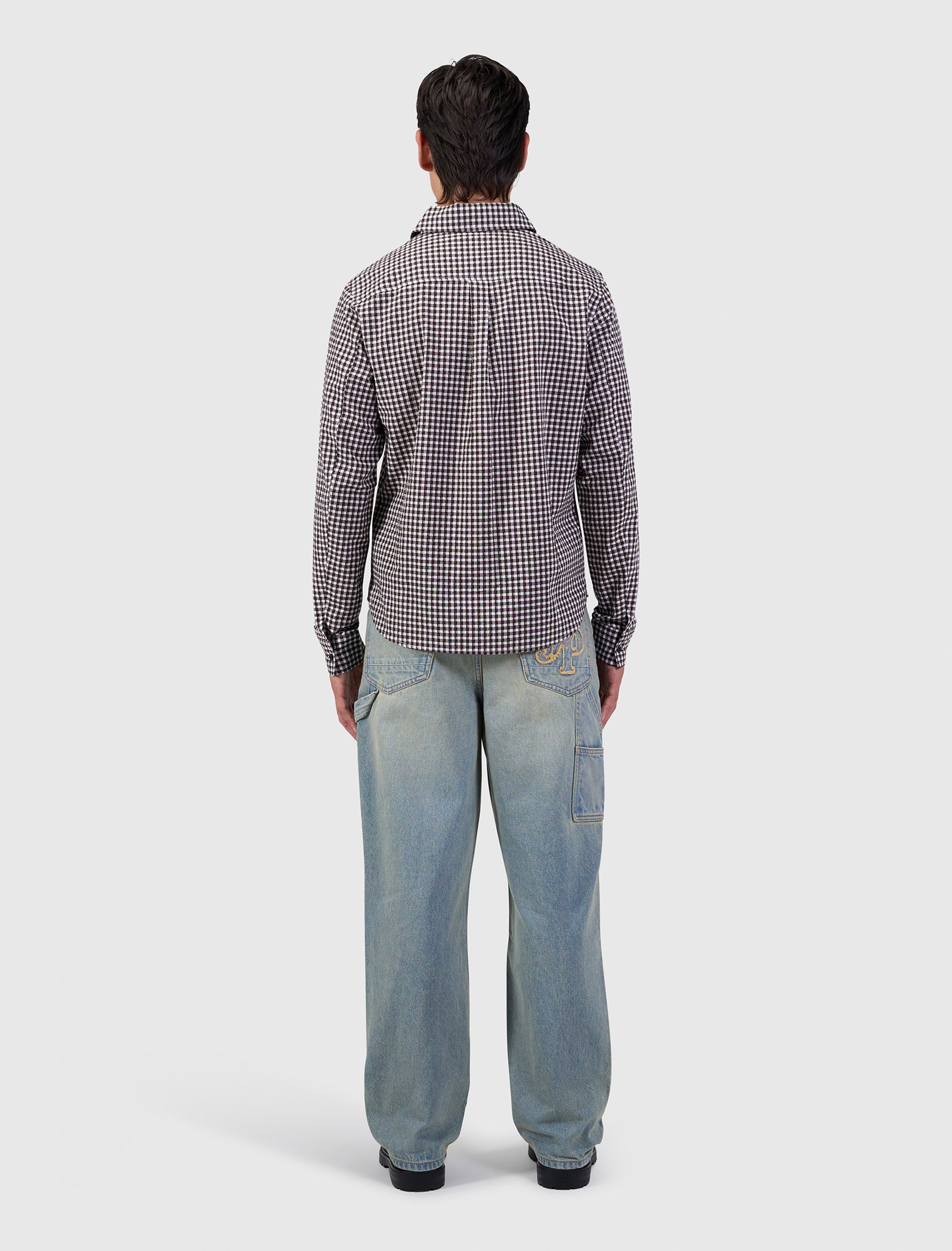 Checked Seersucker Emblem Shirt | Dark Brown