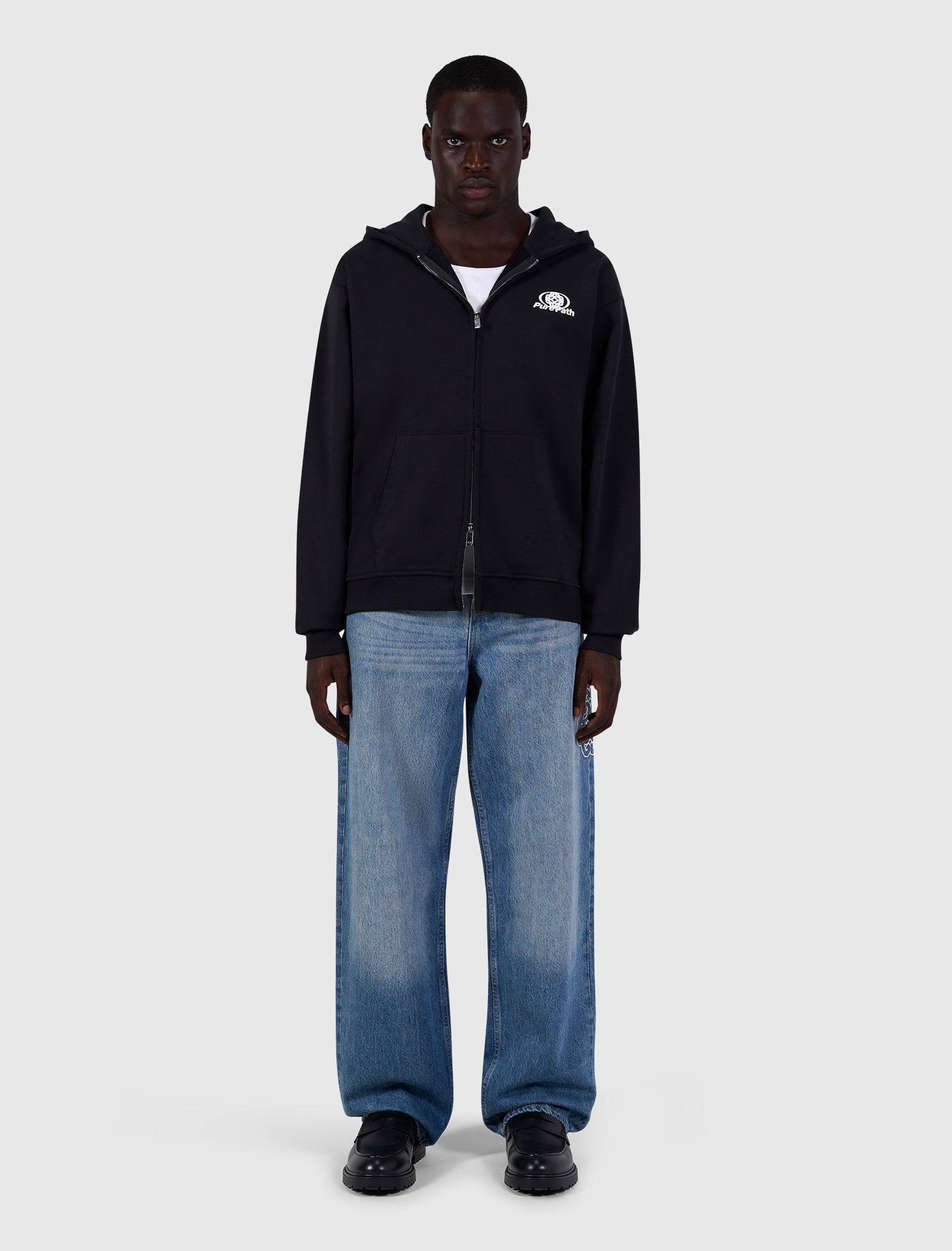Two Way Full-zip Monogram Hoodie | Black