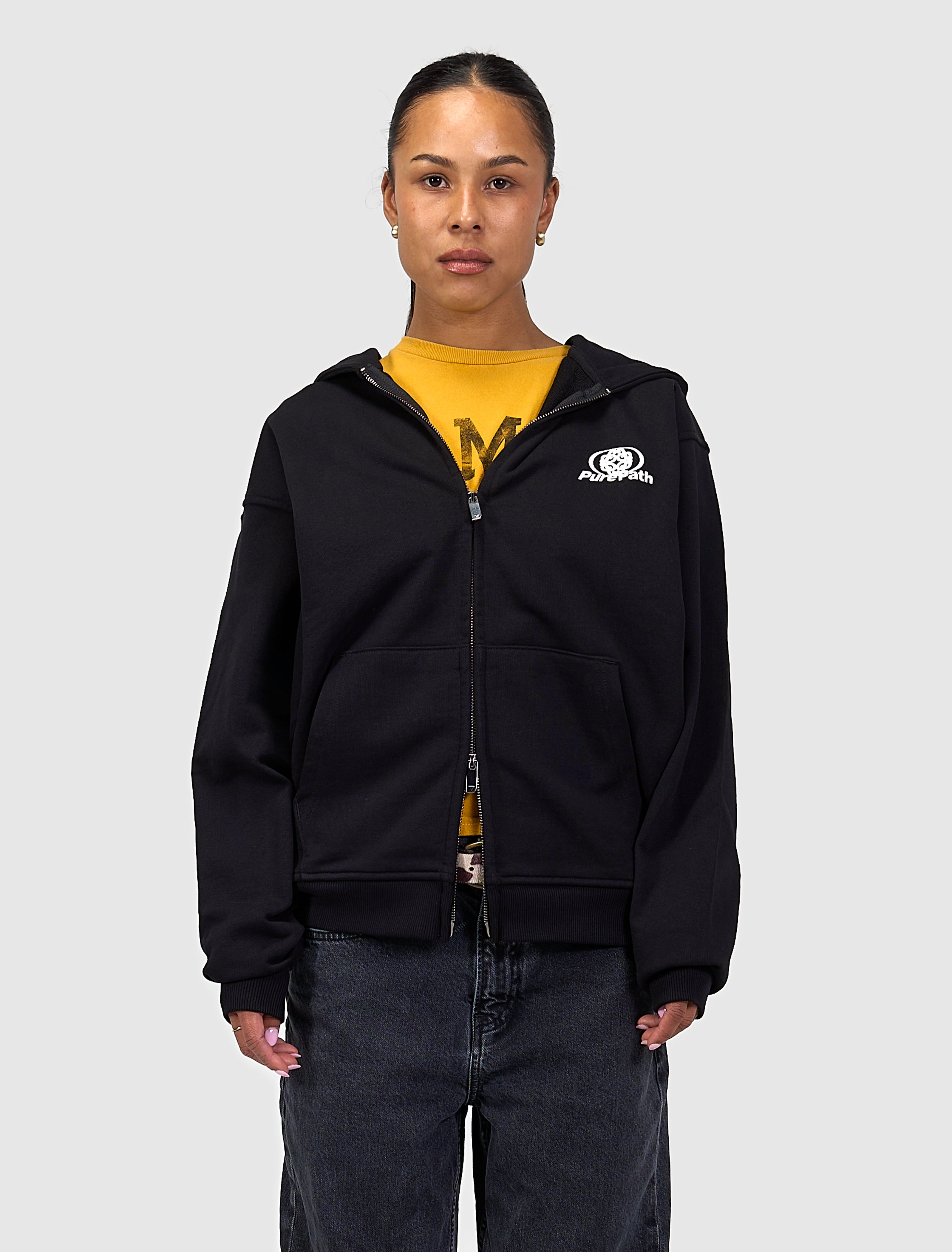 Two Way Full-zip Monogram Hoodie | Black