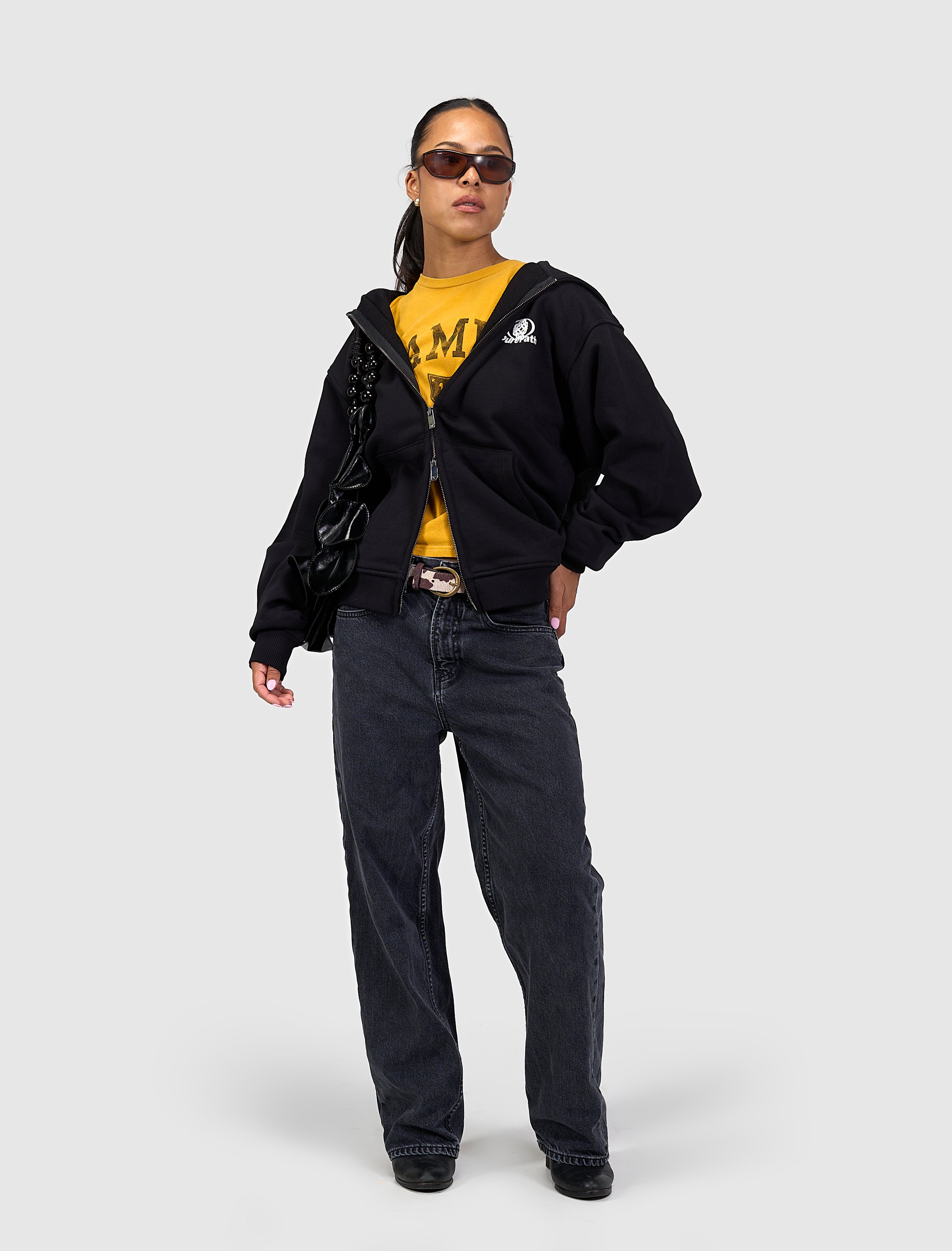 Two Way Full-zip Monogram Hoodie | Black
