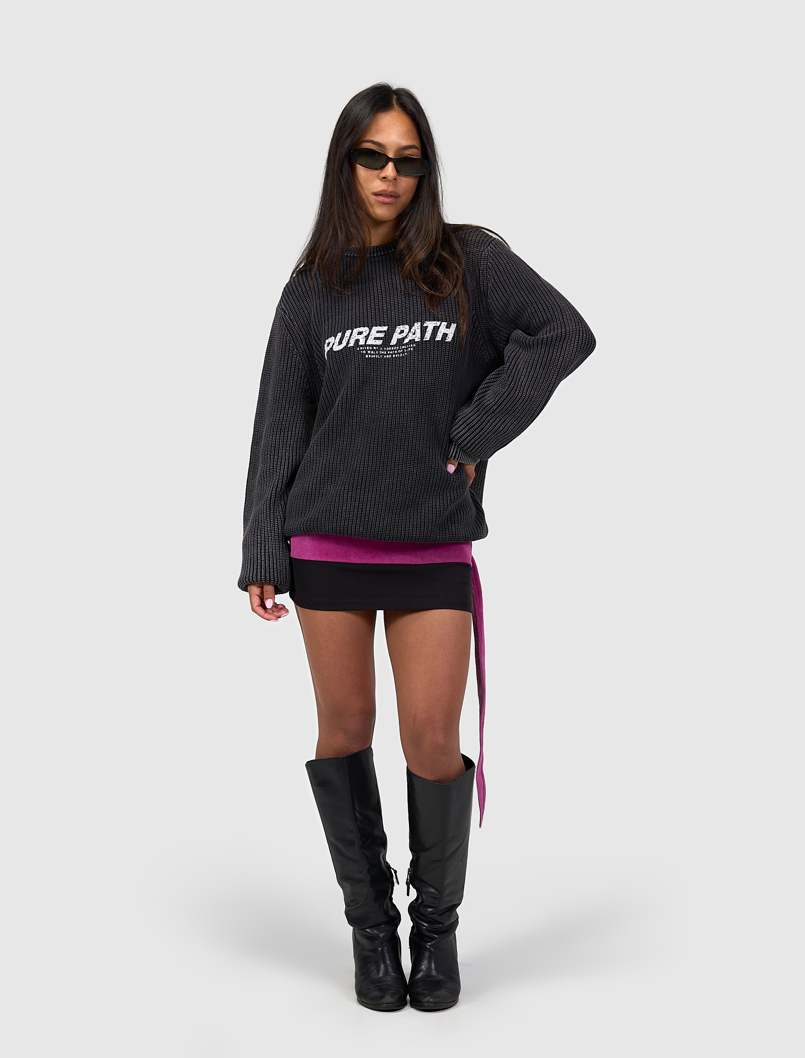 Washed United Knit Sweater | Black