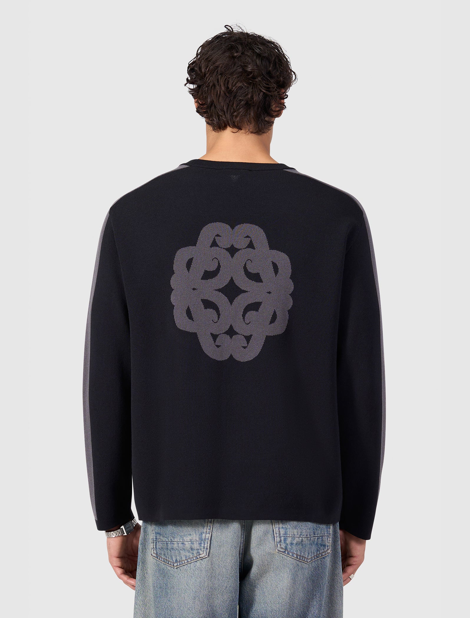 Jacquard Emblem Knit Sweater | Black