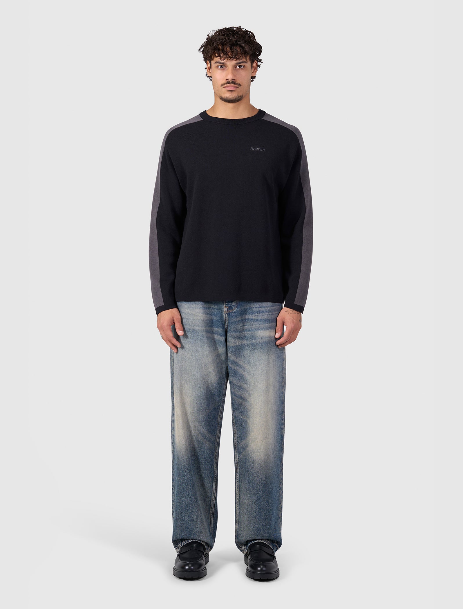Jacquard Emblem Knit Sweater | Black