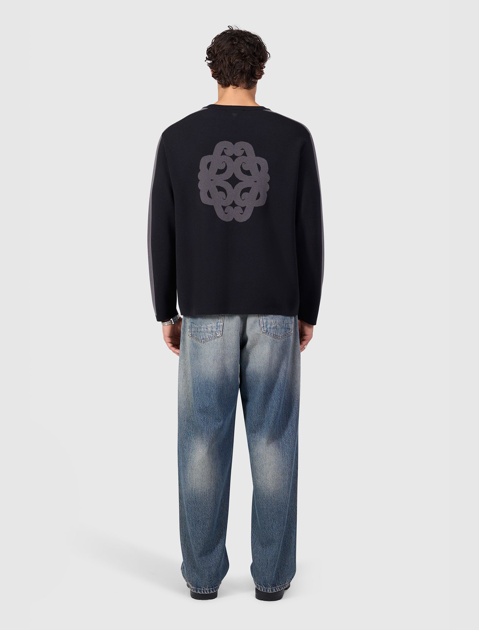 Jacquard Emblem Knit Sweater | Black