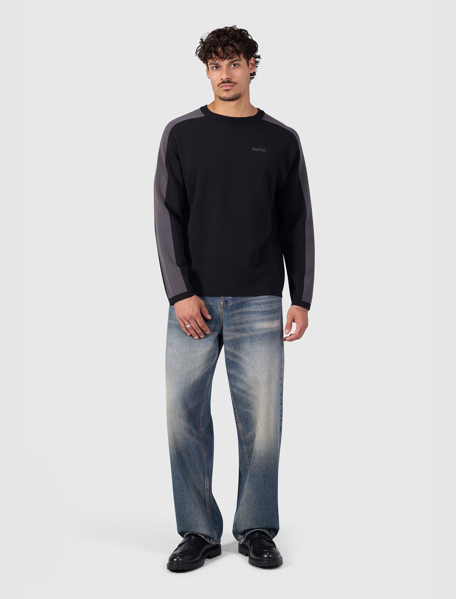 Jacquard Emblem Knit Sweater | Black