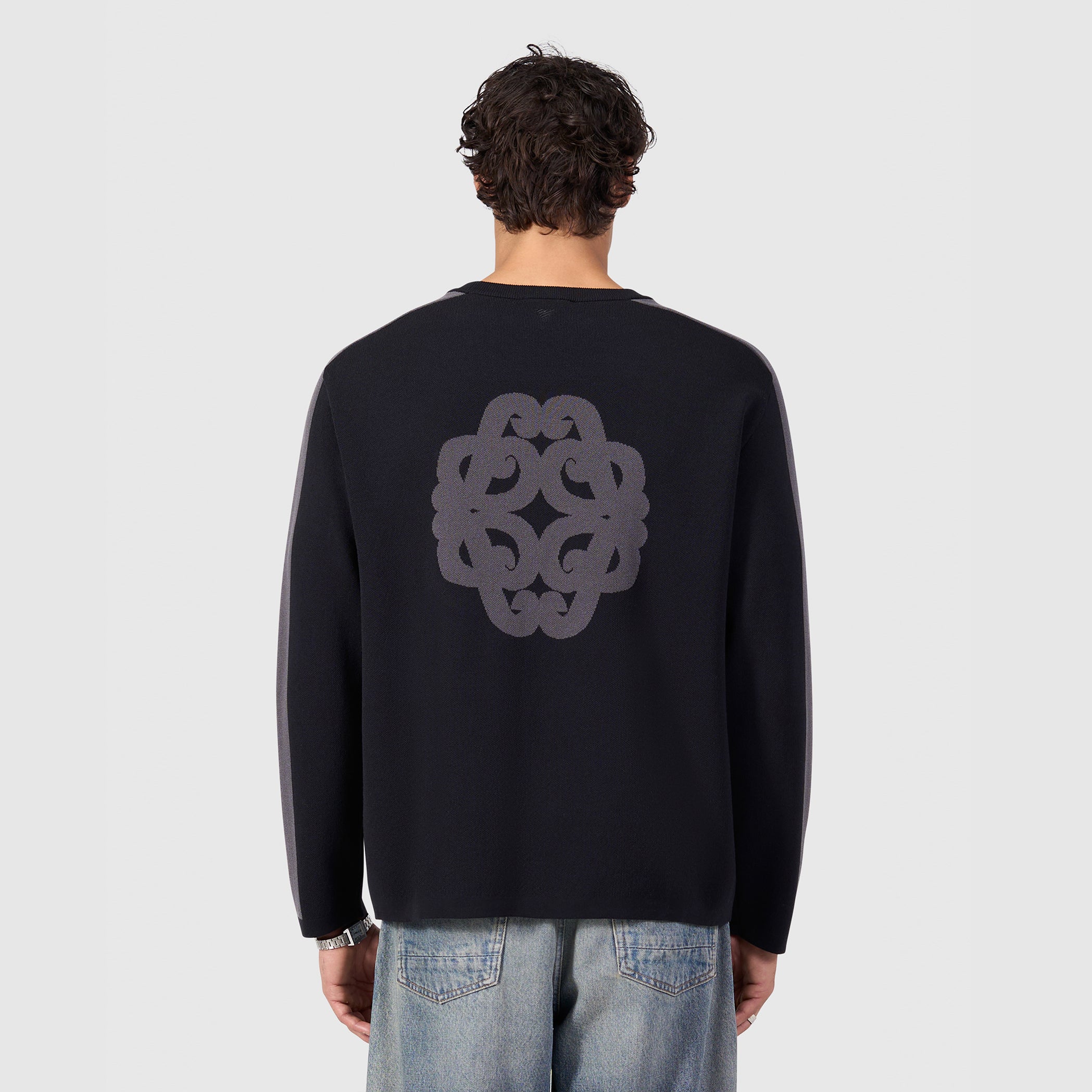 Jacquard Emblem Knit Sweater | Black