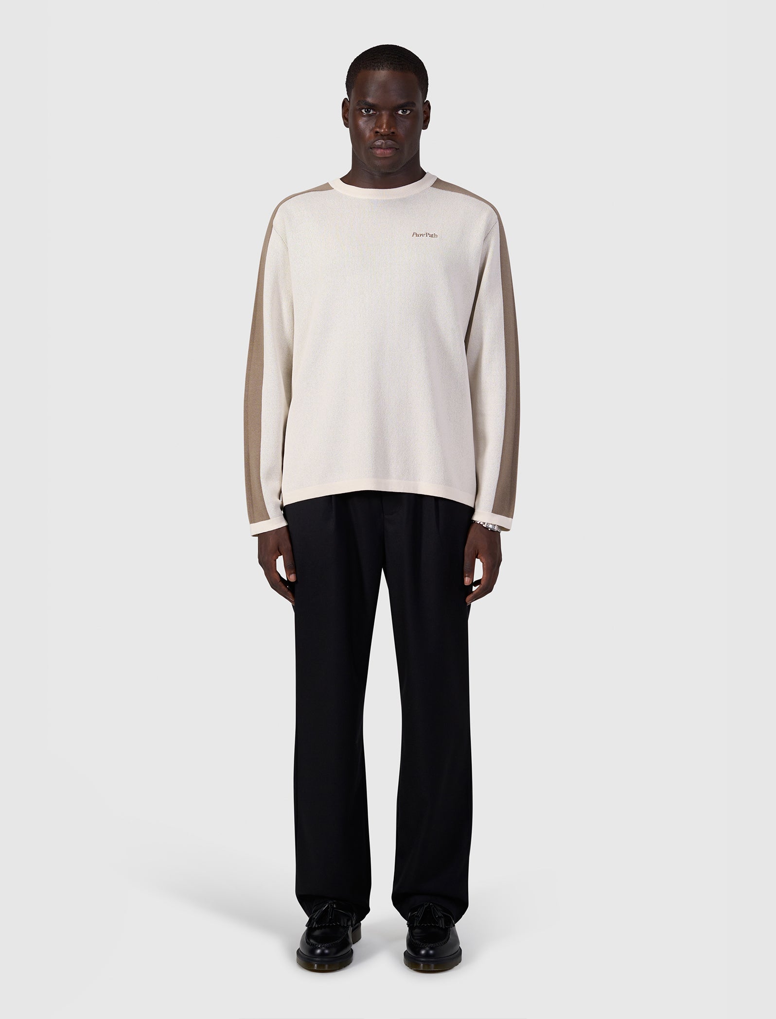 Jacquard Emblem Knit Sweater | Ecru