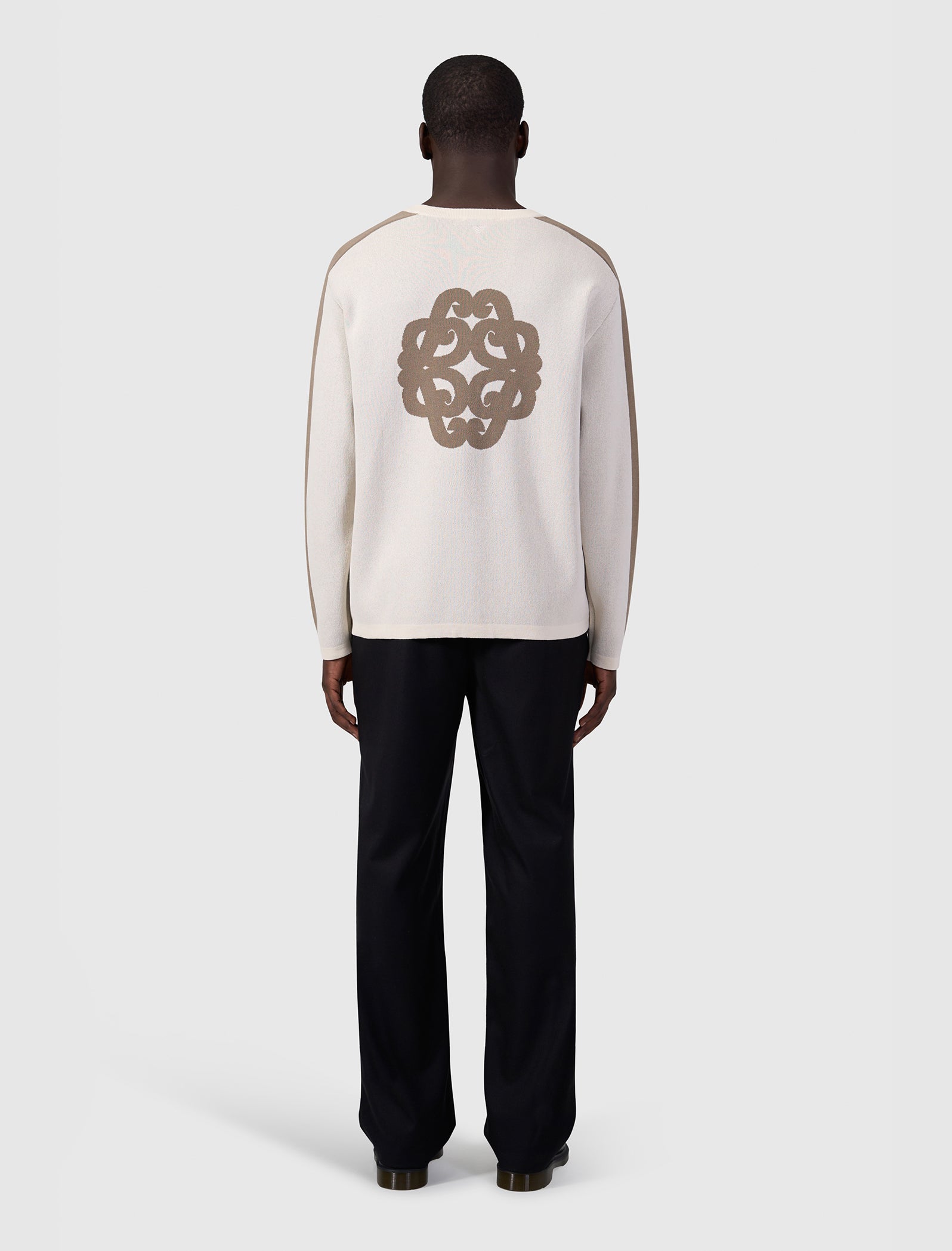 Jacquard Emblem Knit Sweater | Ecru