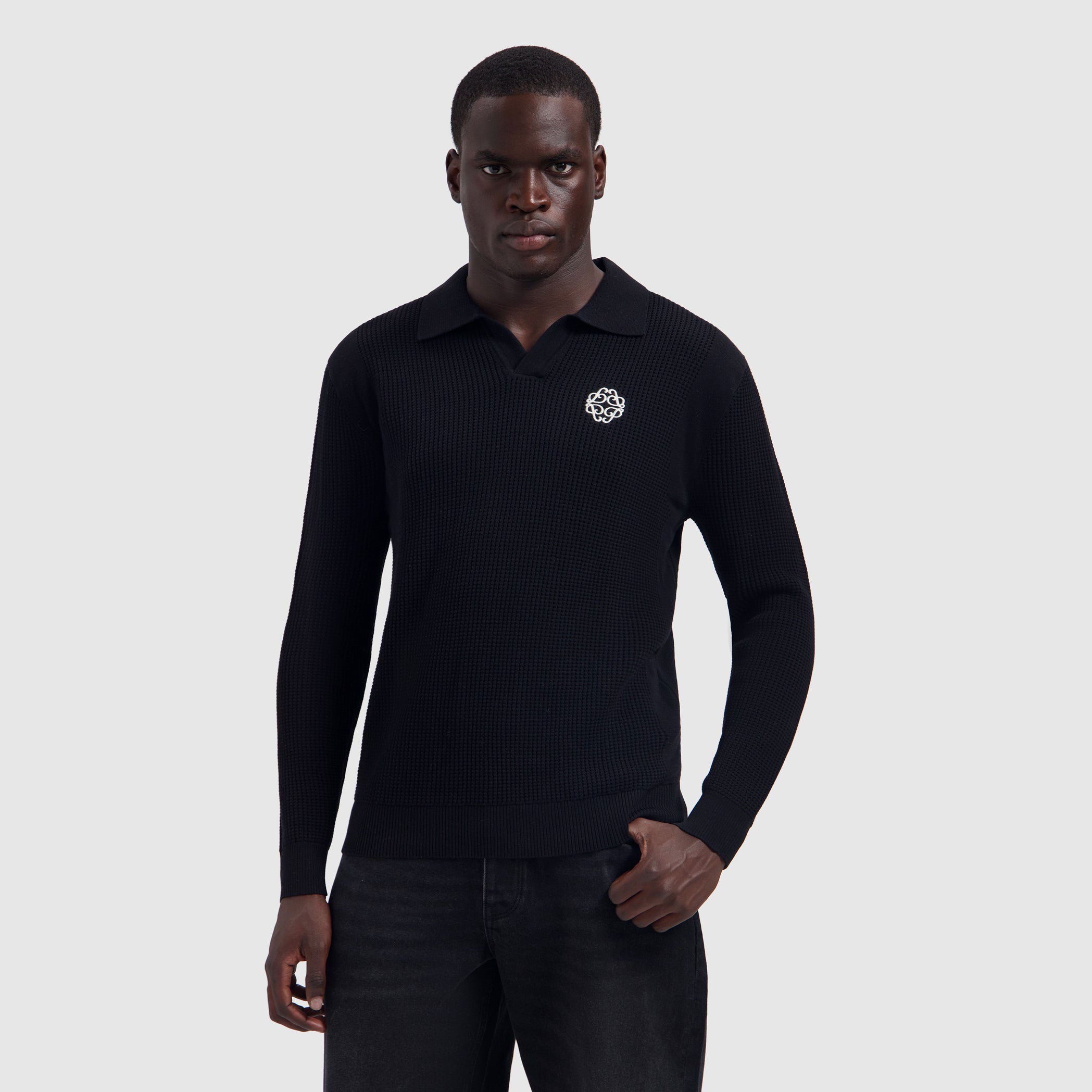 Emblem Knit Polo | Black