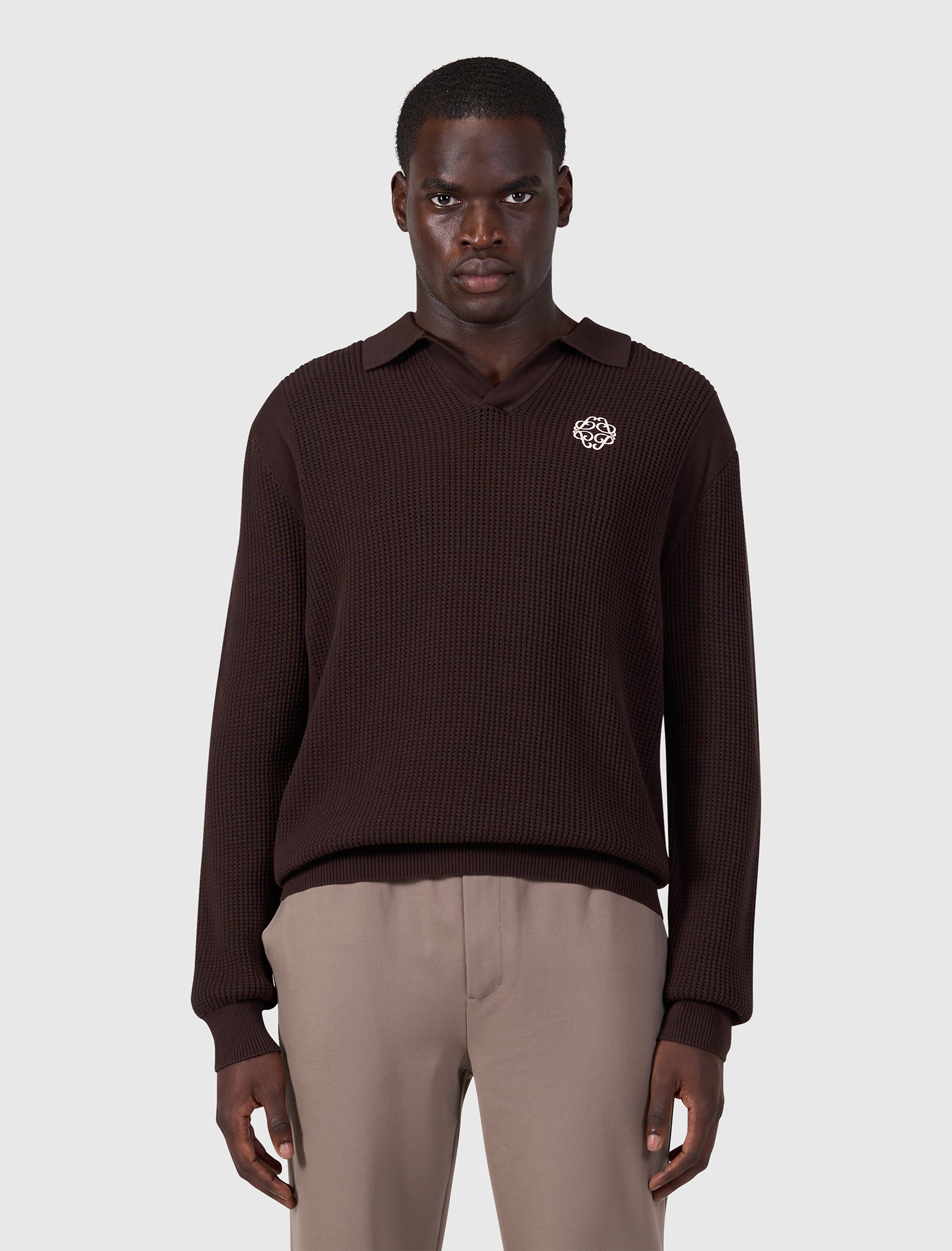 Emblem Knit Polo | Dark Brown