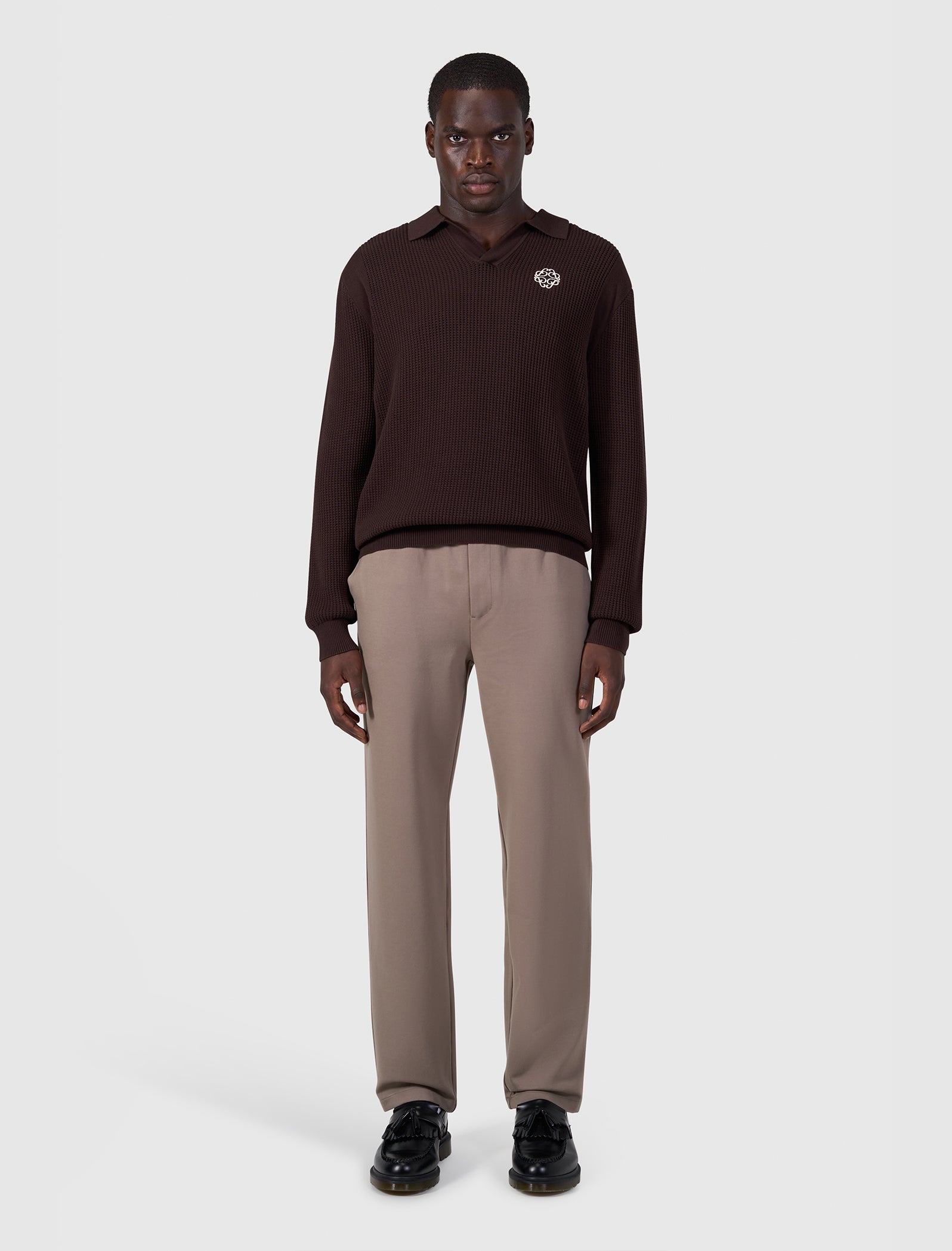 Emblem Knit Polo | Dark Brown