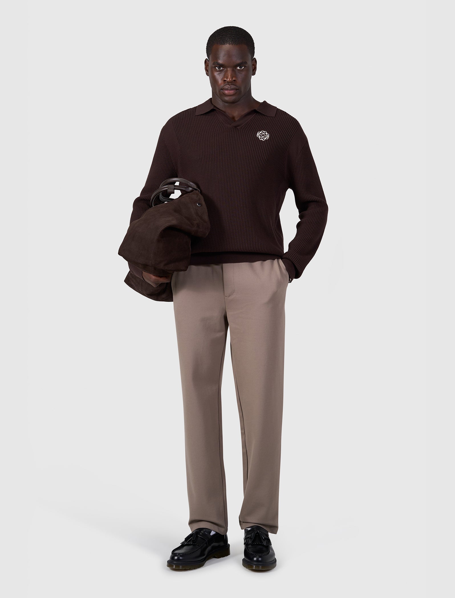 Emblem Knit Polo | Dark Brown