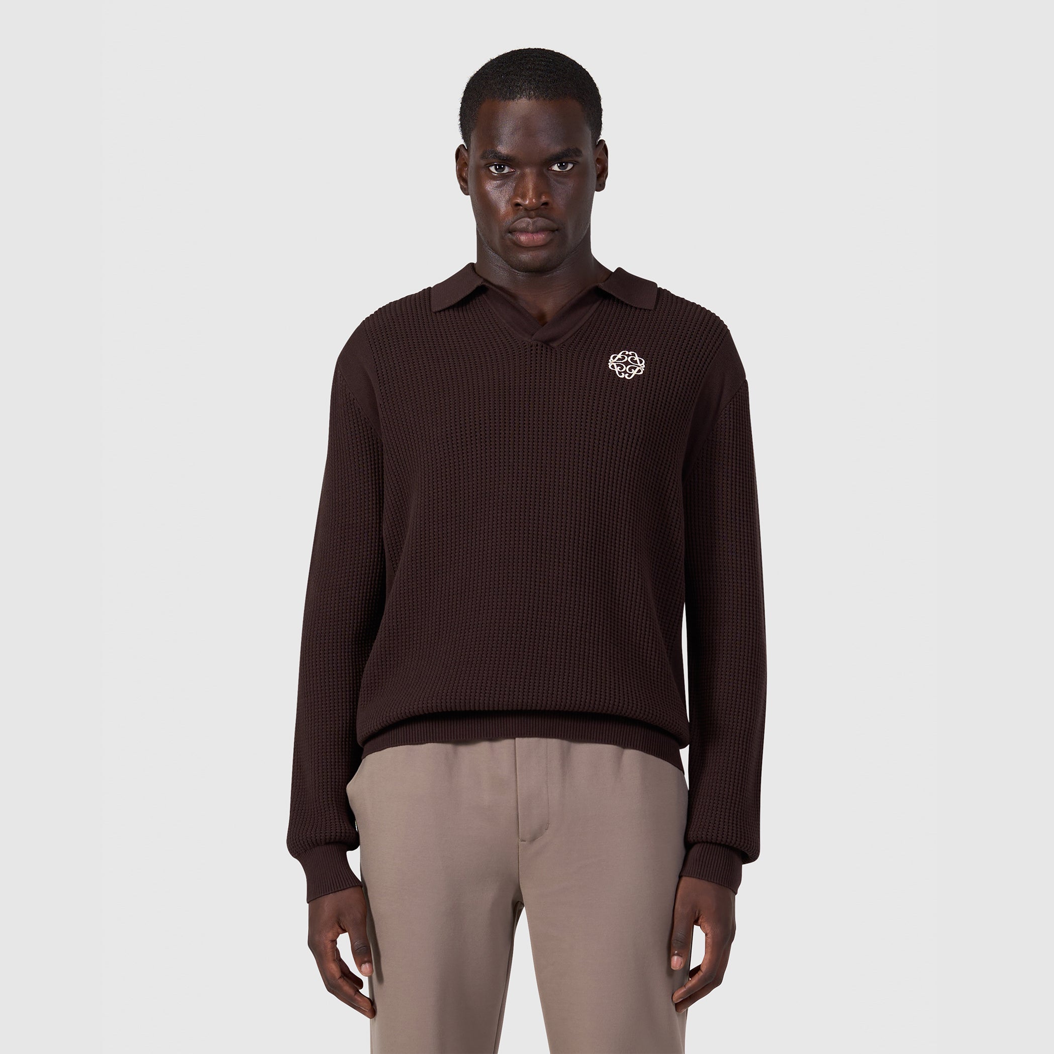 Emblem Knit Polo | Dark Brown