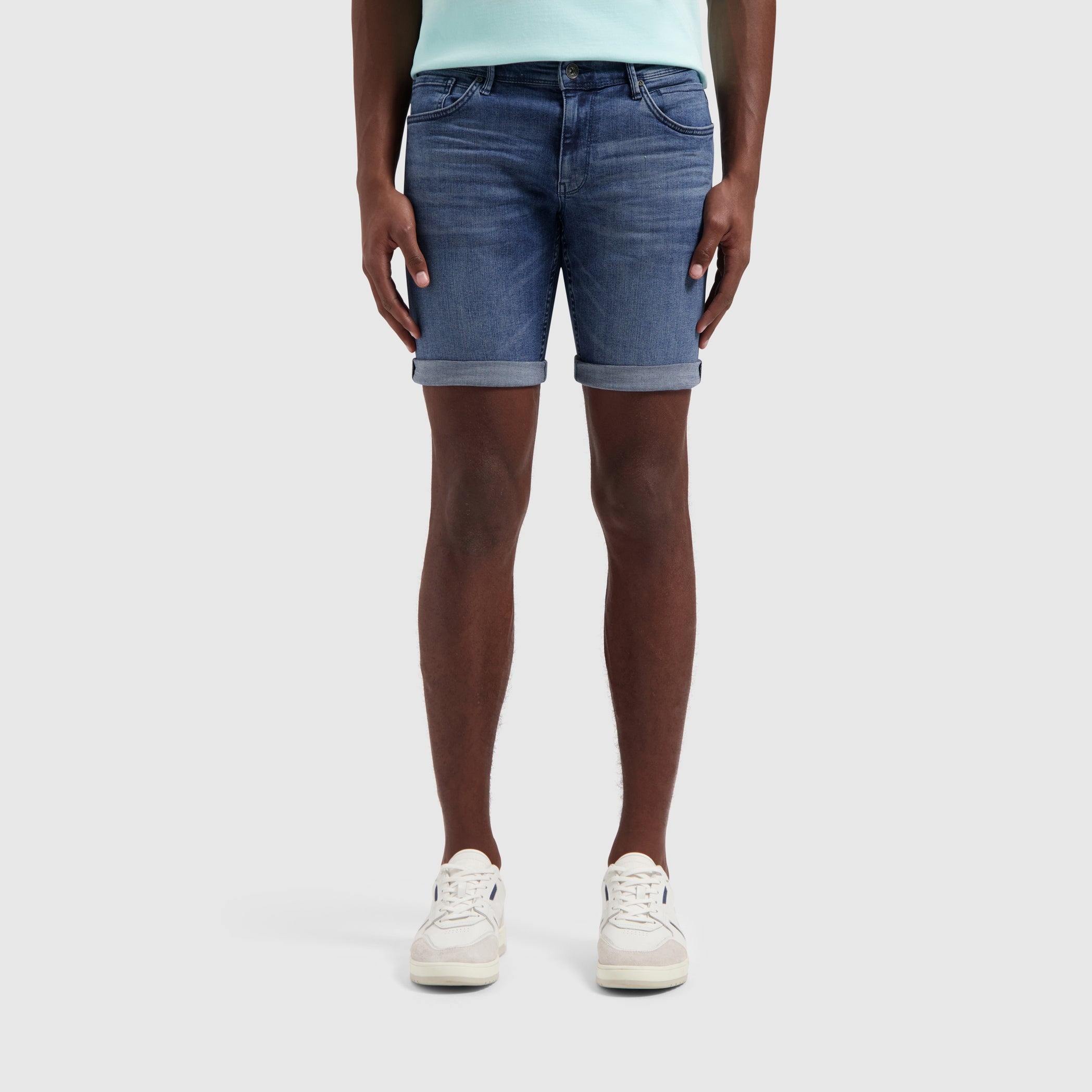 The Steve Skinny Fit Shorts | Denim Mid Blue