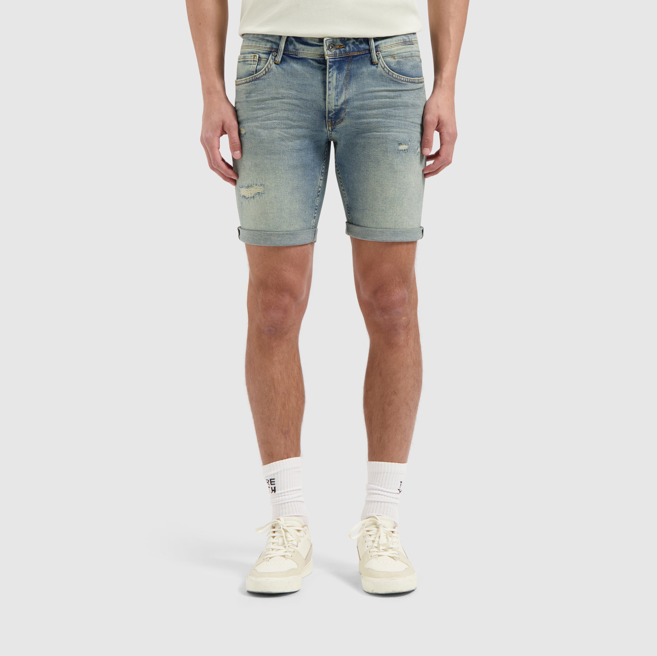 The Steve Skinny Fit Shorts | Denim Blue Green
