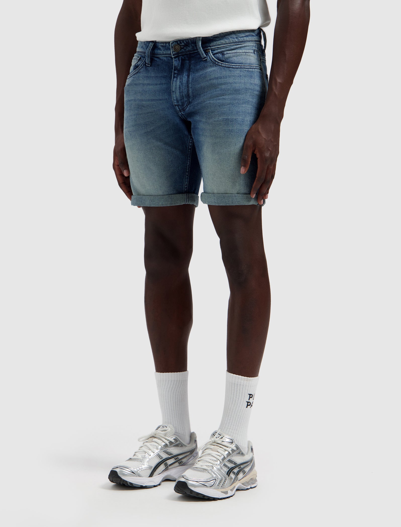 The Steve Skinny Fit Short | Denim Blue Green