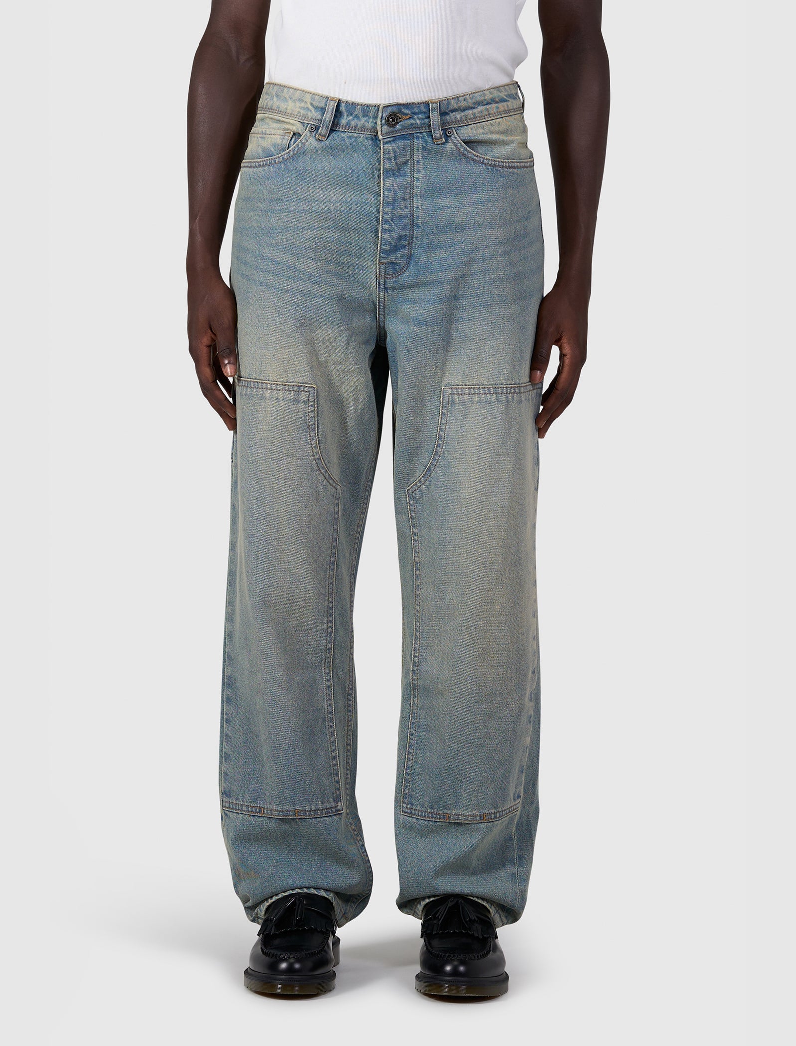 Relaxed Straight Fit Worker Jeans | Denim Blue Green