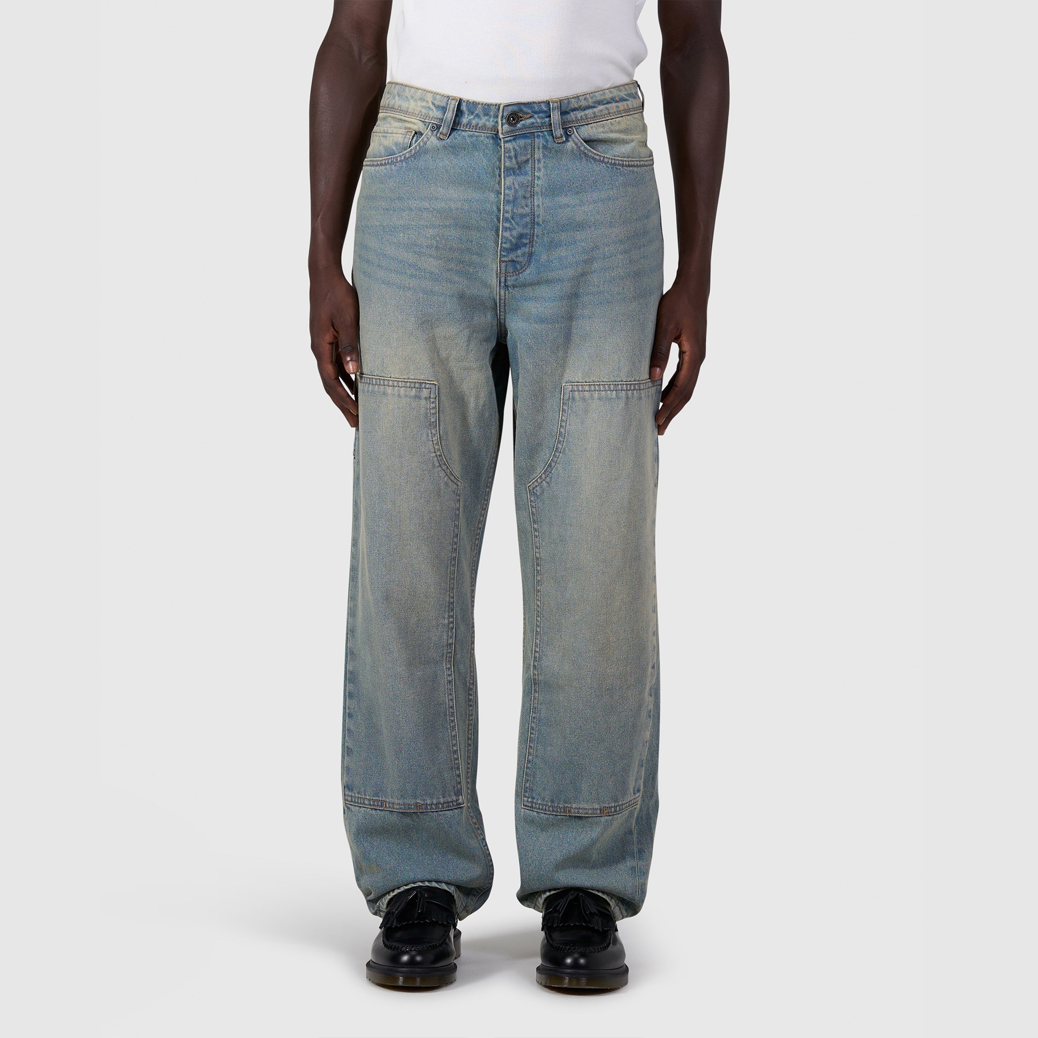 Relaxed Straight Fit Worker Jeans | Denim Blue Green